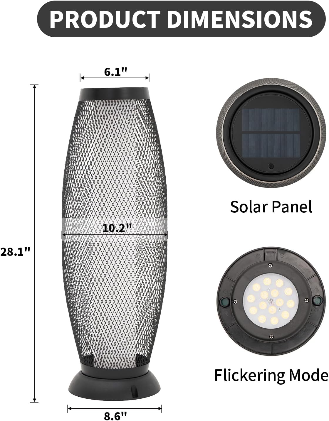 Patio Solar Light Flickering Flame Solar Lamps Hollow Out Waterproof Outdoor Lantern Metal Decorative Lights for Deck Porch Yard