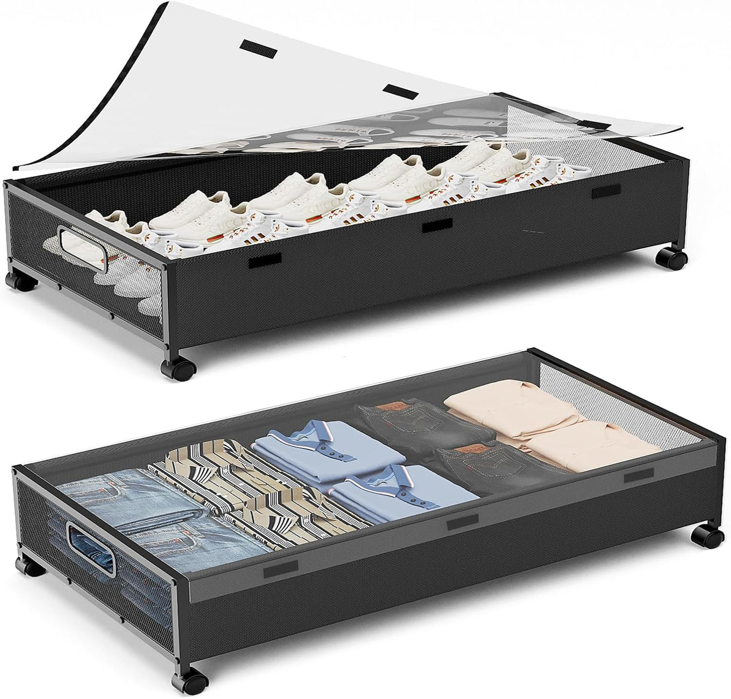 Under Bed Storage Containers with Wheels, 80L Extra-large Underbed Shoe Storage Organizer 2 Pack with Removable Lids, Large Rolling Under Bed Storage Dresser Drawers for Clothes Shoes Blankets