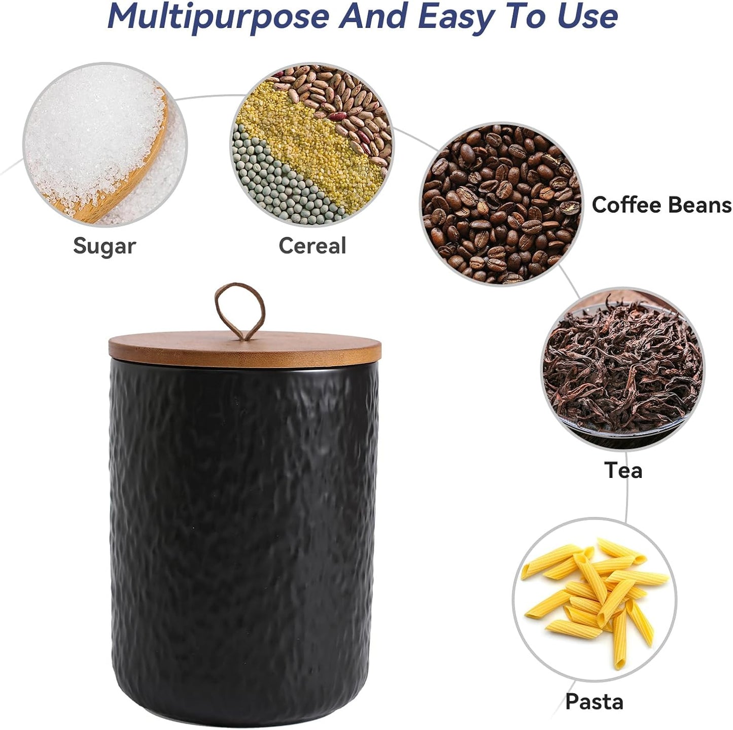 Kitchen Canisters for Countertop, Ceramic Coffee Canisters with Airtight Lids Food Storage Jars Sugar Container for Kitchen Counter Tea, Coffee Beans, Spice (#001Black-27oz/800ml)