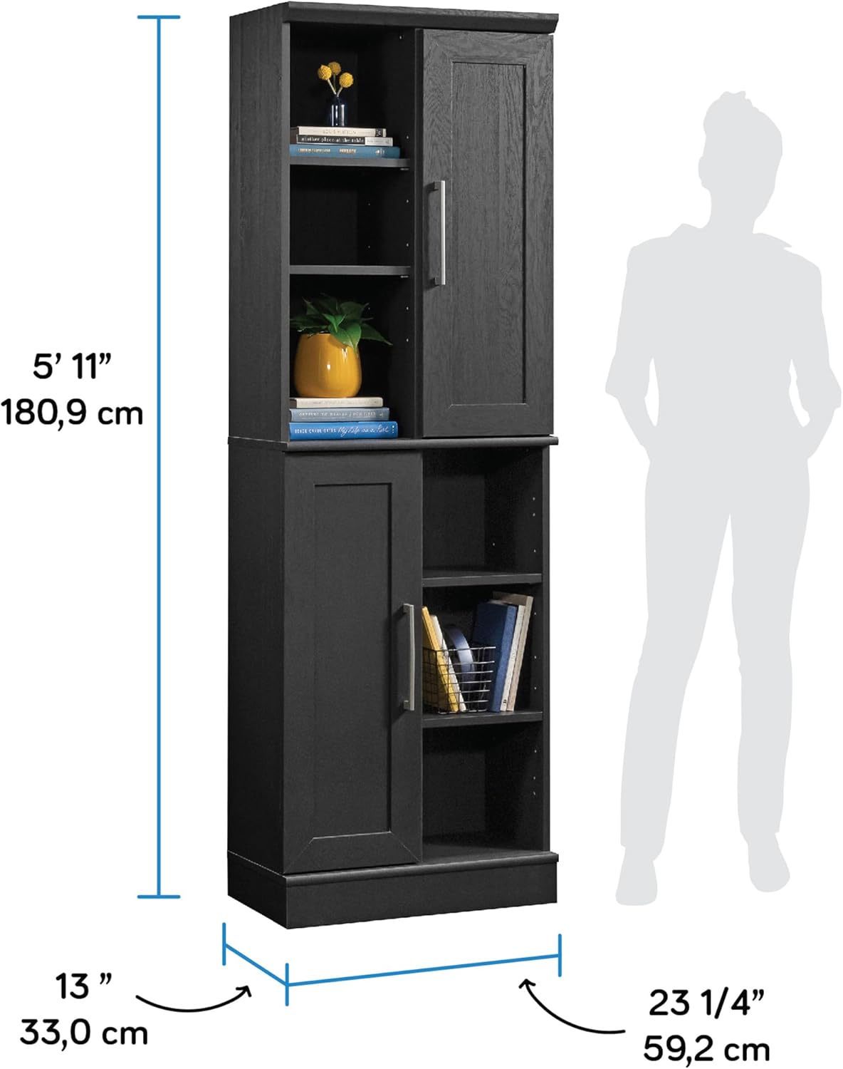 Sauder HomePlus Multi-Room Storage Cabinet with Adjustable Shelves and Door Positioning, Kitchen Laundry Bathroom Pantry Storage Cabinet, in Raven Oak Finish