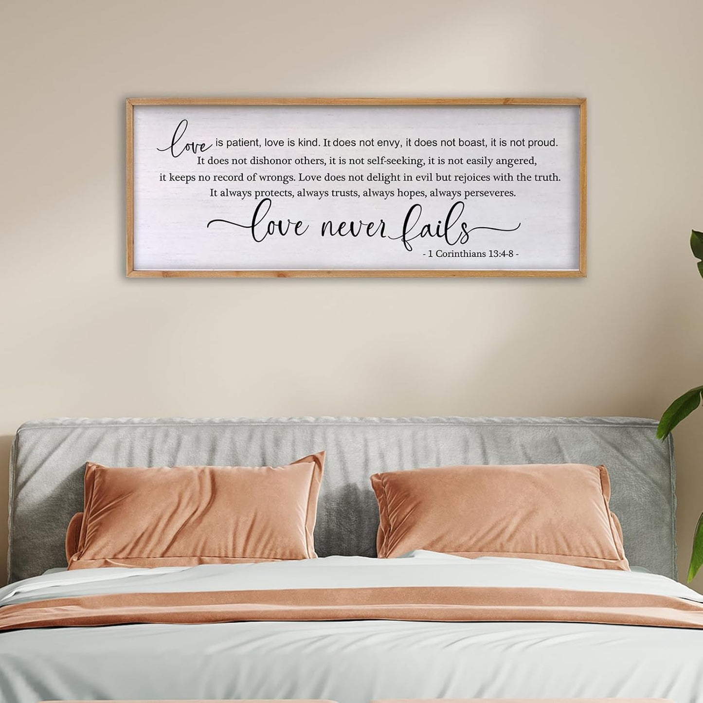 Love is Patient Love is Kind Wall Art 24×10 Inch Bible Verse 1 Corinthians 13 Christian Hanging Wood Framed Decor Sign (Wood)