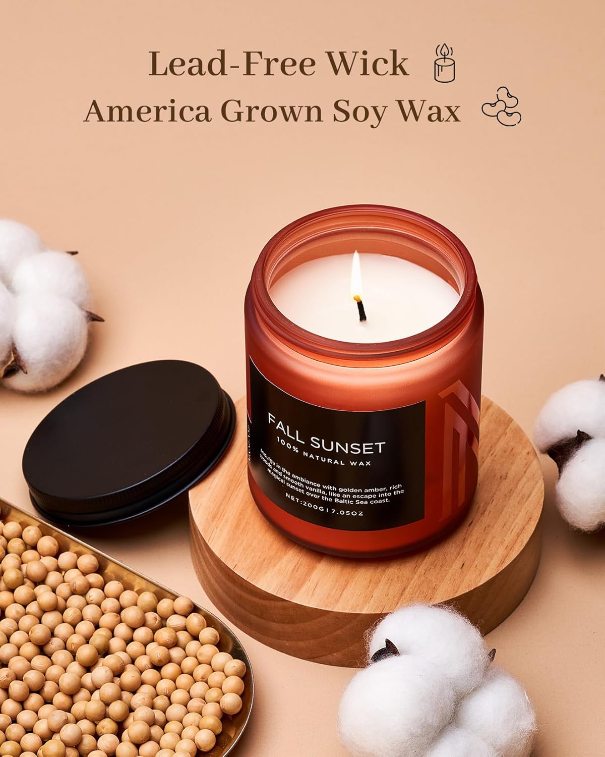 M&SENSE Baltic Amber Scented Organic Soy Wax Clean Non Toxic Candle, Cotton Wick 7.05oz Up to 50 Hours Burn Time, Housewarming Candle for Home Scented