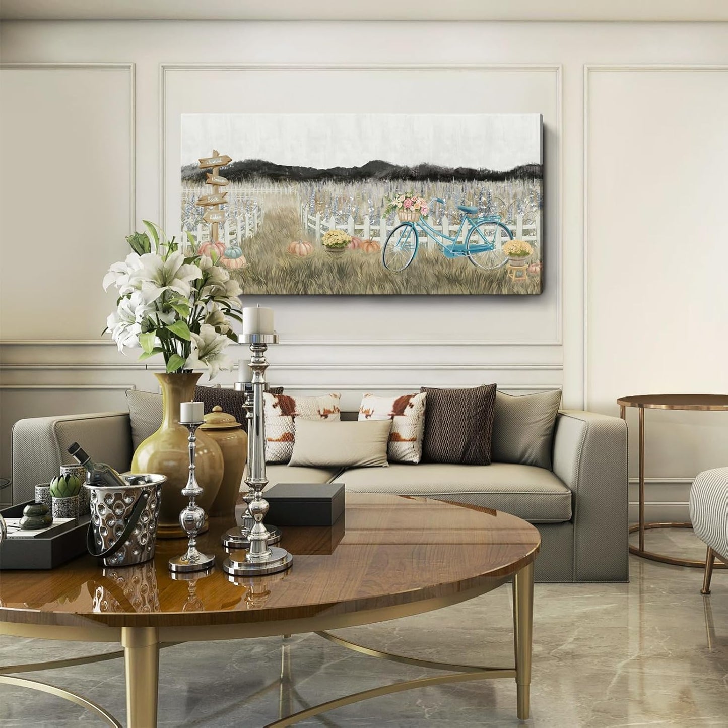 Oversized Wall Art for Living Room, Extra Large Wall Decor, Modern Vintage Farmhouse Boho Landscape Artwork Neutral Rustic Countryside Nature Floral Canvas Wall Picture for Office Bedroom Dining room