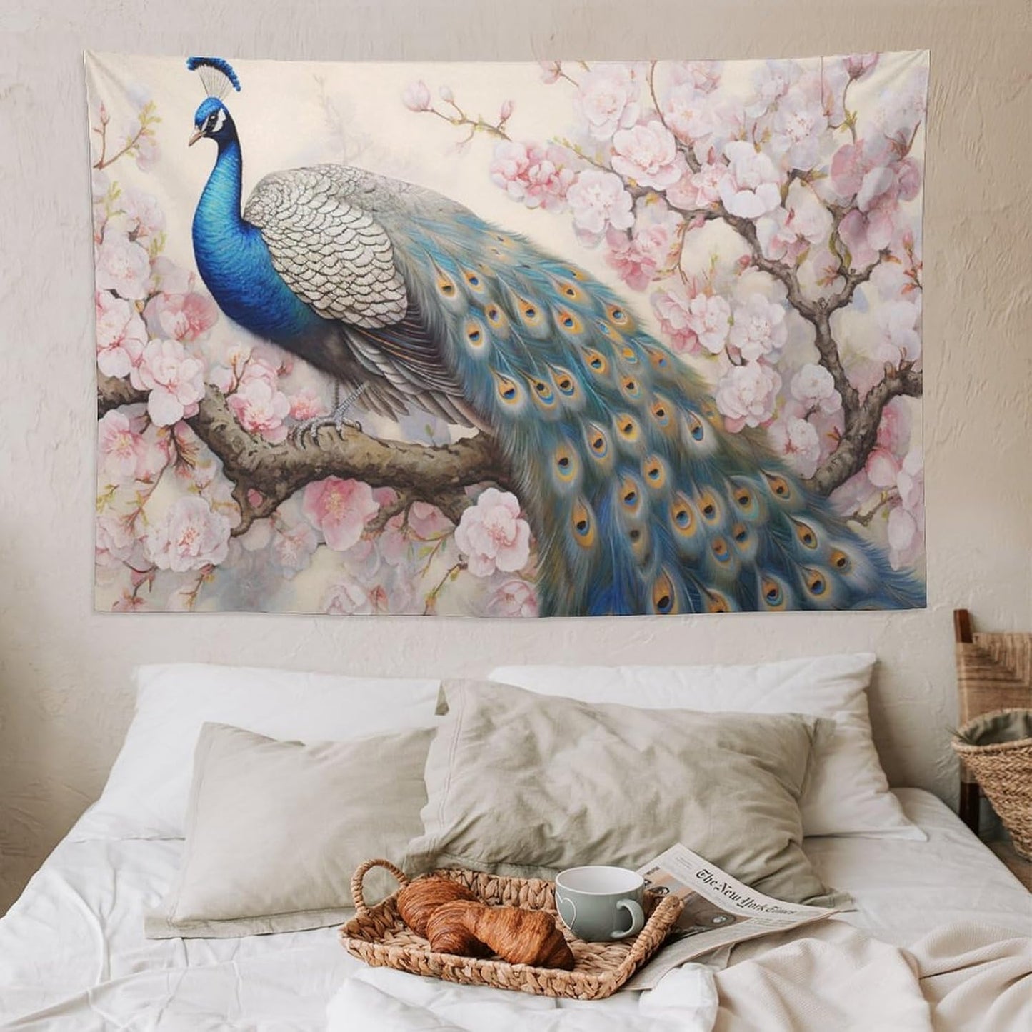 Peacock Tapestry Peacock Tapestries Fabric Wall Hanging Aesthetic Space Garden Indoor Outdoor Wall Art Tablecloth Bedspread Decoration for Bedroom Dormitory Living Room Home Decor 60"x90"