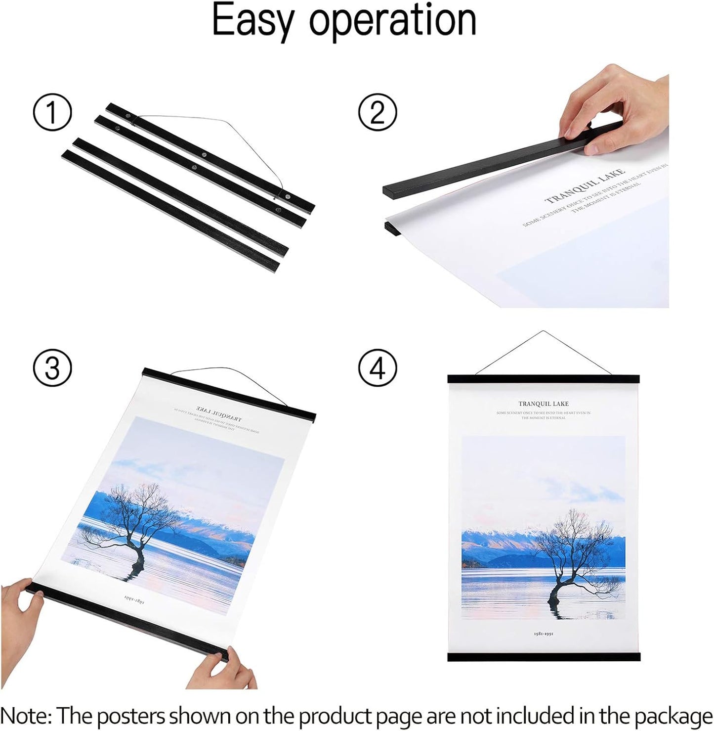 Magnetic Poster Hanger Frame, 32x24 32x48 32x40 Teak Wood Magnet Poster Frame for Posters, Prints, Photos, Pictures, Maps, Scrolls, and Canvas Artwork(Black, 32")