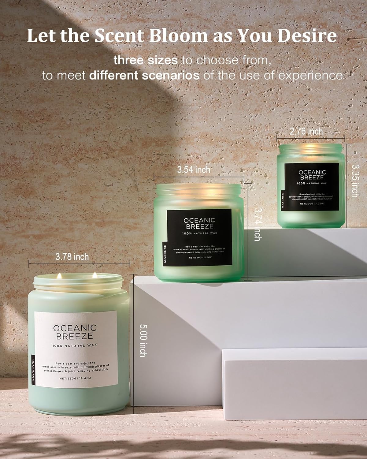 M&SENSE Candle Oceanic Breeze Scented, 19.4oz 110 Hour Long Lasting 2 Wick Pineapple & Mango Scent Natural Soy Candles for Home Scented for Stress Relief & Women/Men