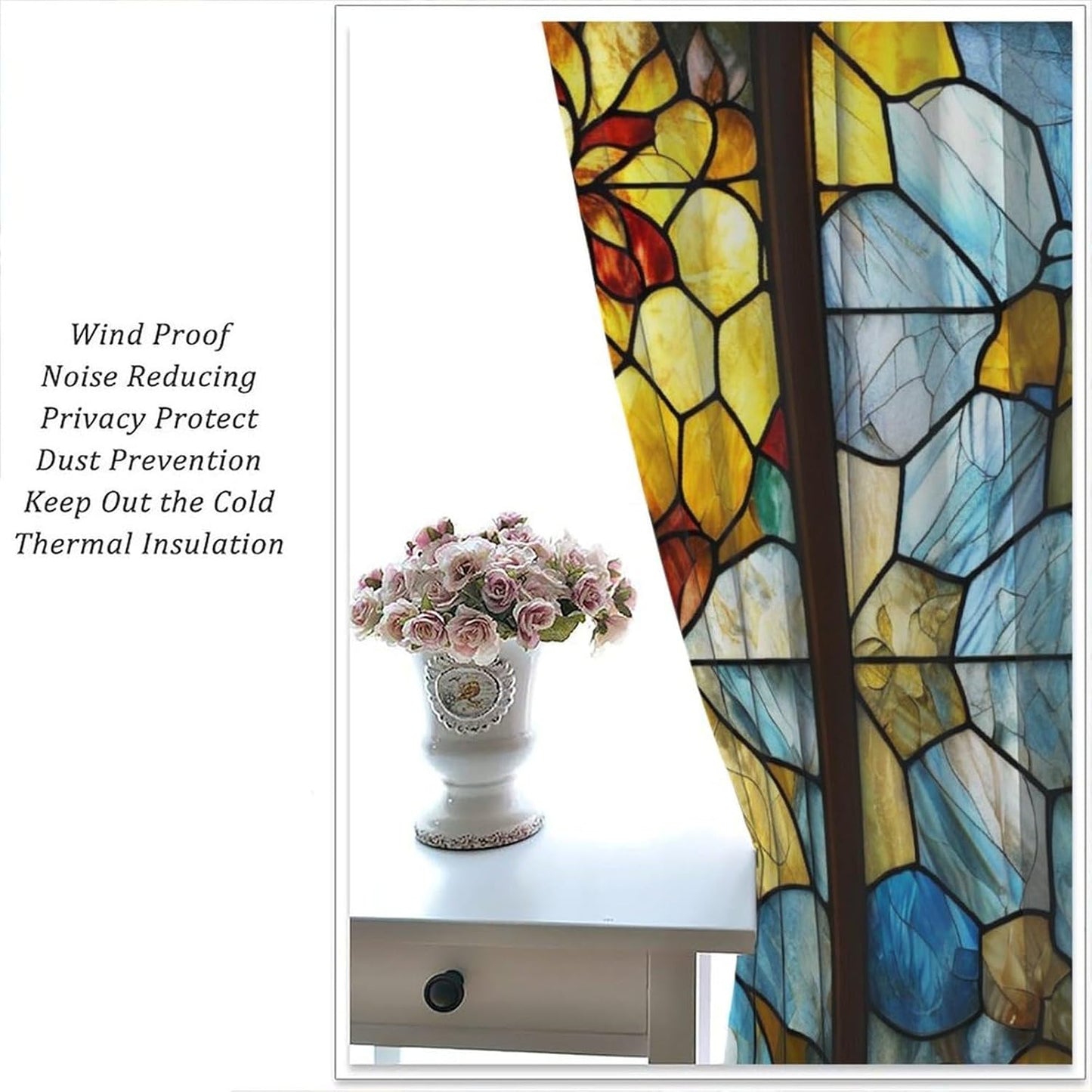 Stained Glass Curtains,Retro Abstract Colorful Art Home Decor Drapes for Bedroom Living Room Kitchen Window Treatment 2 Panels Set Total Size 63" W X 63" L Inch