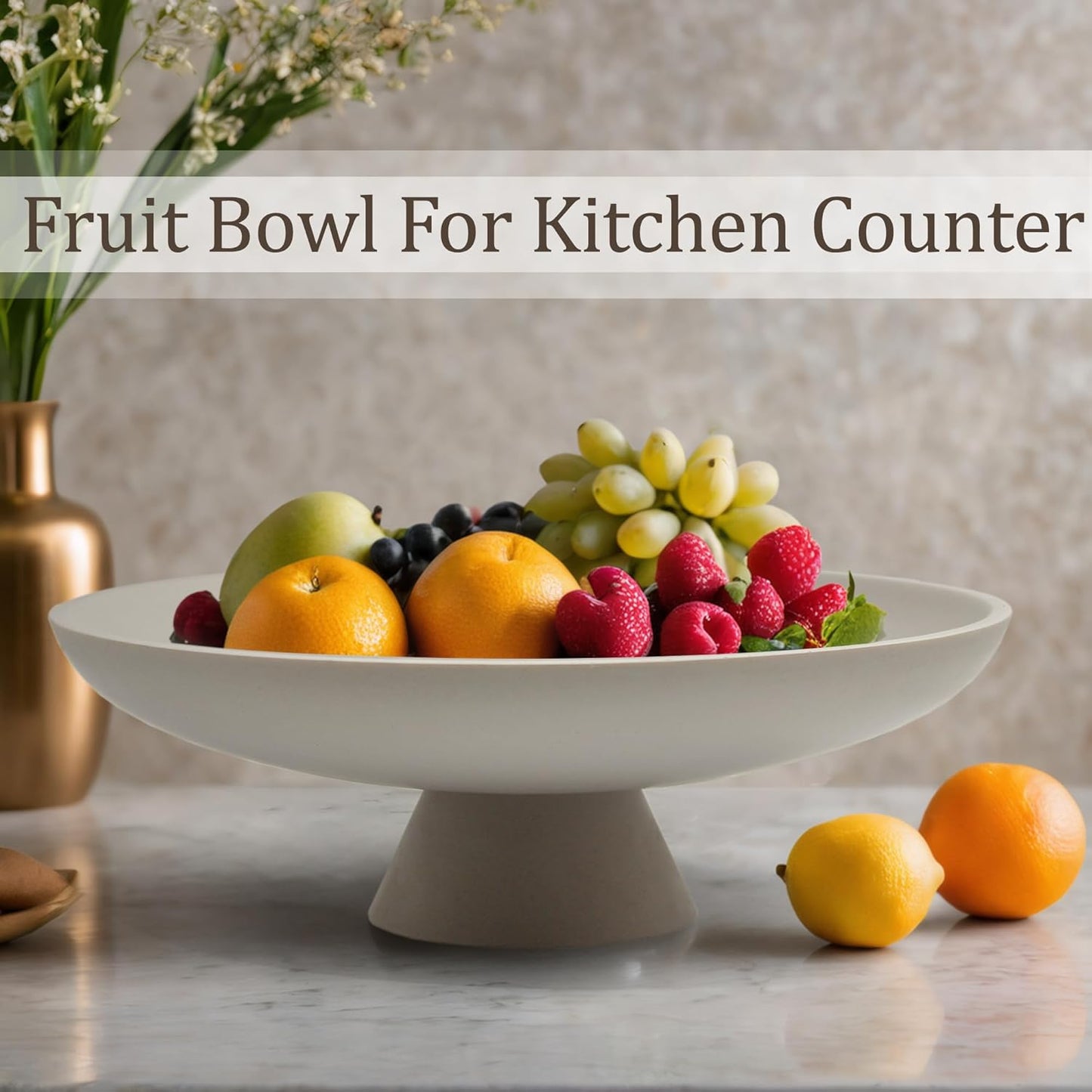 Large Decorative Bowl, Modern Resin Pedestal Bowl for Home Decor, Stylish Fruit Bowl for Kitchen Counter, Chic Key Holder for Entry Table, Grey