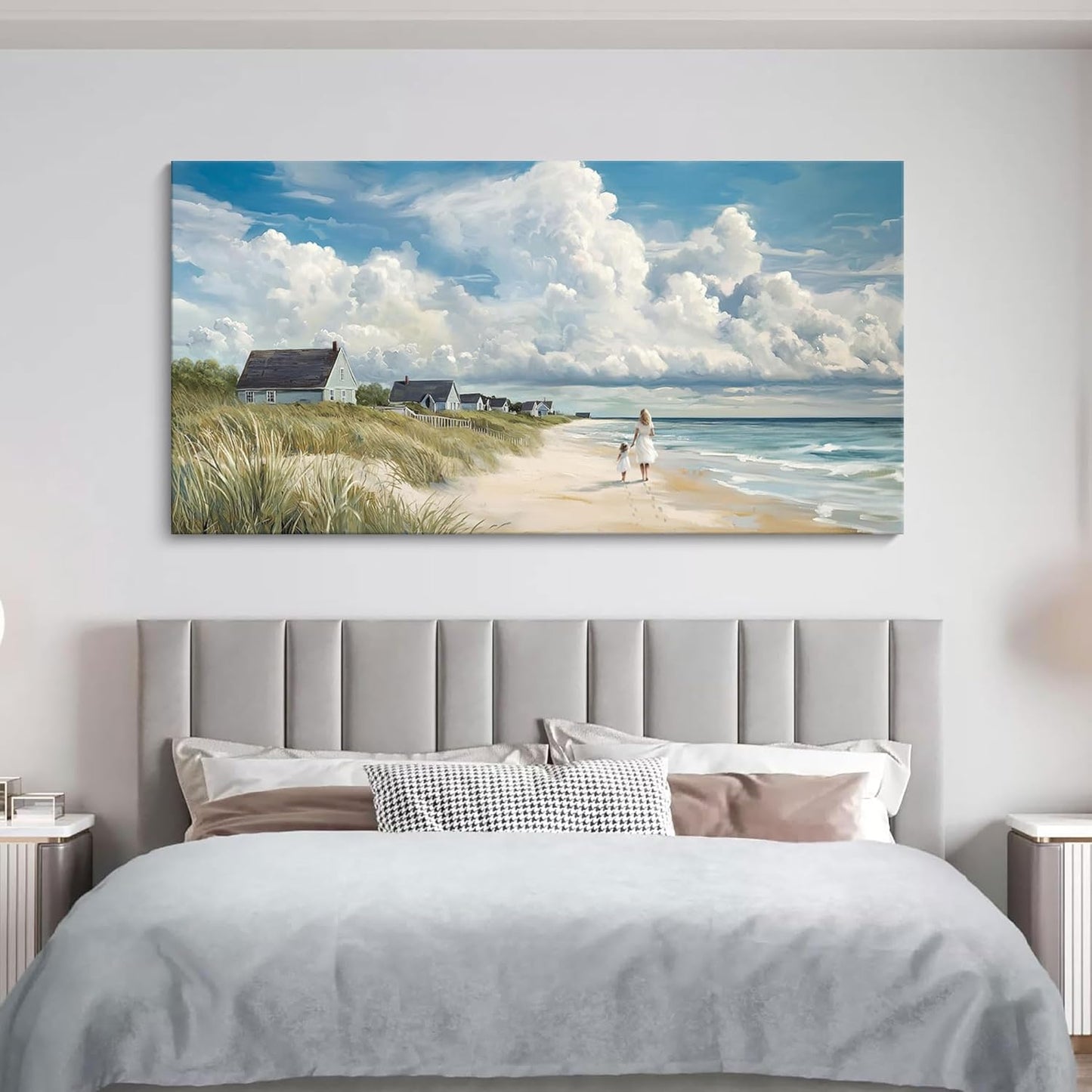 HGUAOA Coastal Canvas Wall Art - Large Landscape Wall Art for Living Room - Ocean and Beach Painting - Blue Artwork for Bedroom Decor - Above Bed Wall Pictures -Beach Theme Print Art