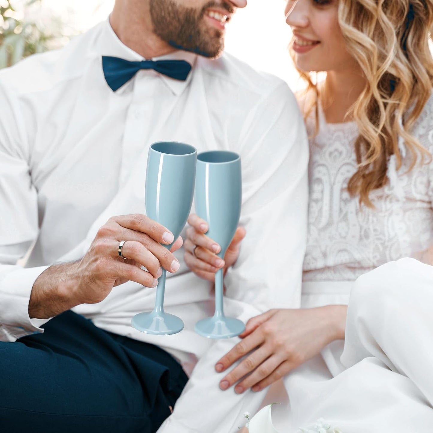 XUWAIDSGN Acrylic Champagne Flutes Toasting Glasses Unbreakable Mimosa Bar Reusable Wine Glasses Vintage Champagne Flutes Stemmed Drinking Cups 5.4 OZ for Christmas Birthday (24, Blue)