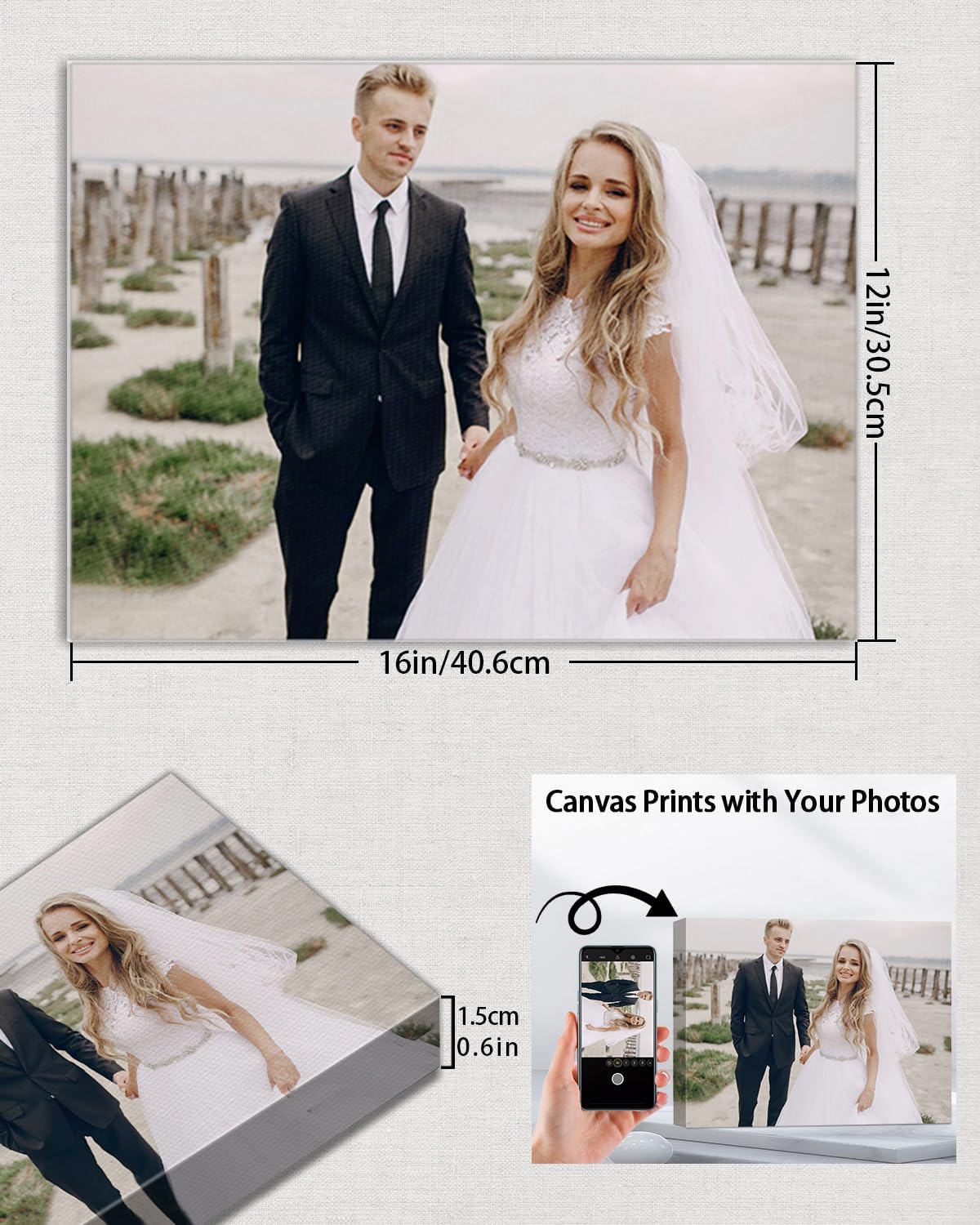 AbcCustomize Canvas Prints with Your Photos, Custom Canvas for Living Room and Bedroom Decor, Personalized gifts for Friends Lover and Family, Canvas Wall Art for Gifts & Keepsakes, Ready to Hang