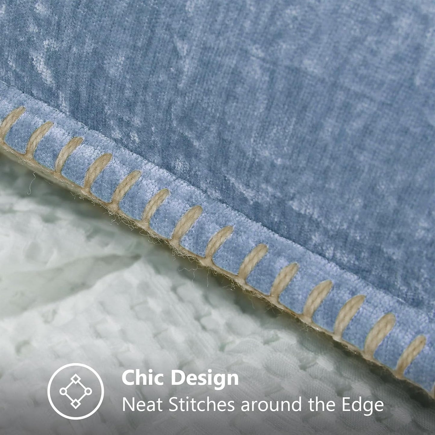 decorUhome Chenille Soft Throw Pillow Covers 16x16 Set of 2, Farmhouse Velvet Neutral Decorative Euro Pillow Covers with Stitched Edge for Couch Sofa Bed Home Decor, Blue