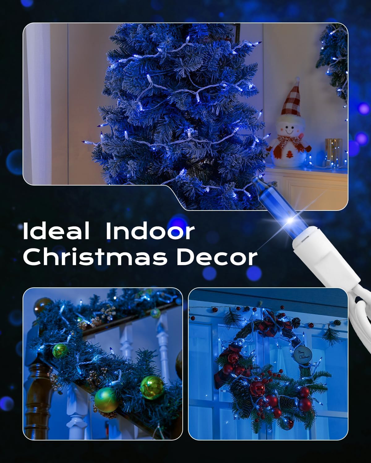 Brightown Blue Christmas Mini String Lights, 100-Count 26.5ft Incandescent Bulb Halloween Fairy Lights for Indoor Holiday Decor, Christmas Tree Garland Wedding Party Multi-Use Decoration, White Wire