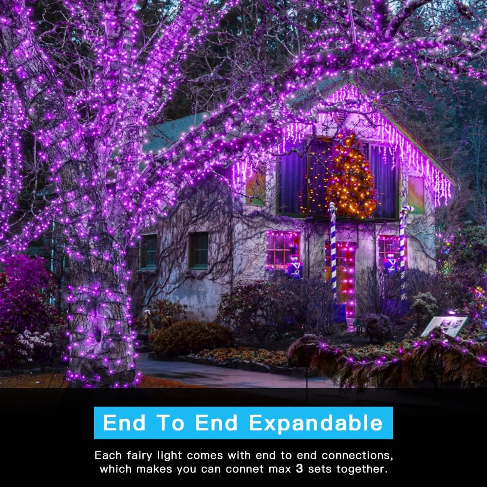 AmyHomie Purple Halloween Lights, 108Ft 300LED Halloween String Lights, 8 Modes Waterproof Fairy String Lights for Outdoor & Indoor Home Patio Garden Party Wedding Decor