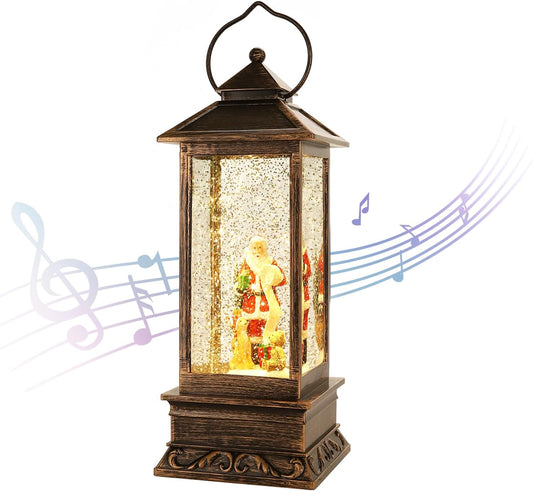 House & Garden Decoration,Christmas Lantern with 8 Pieces of Music,Sparkling Crystal Keep Circling Around The Snowman Families Music Box as a (Santa Claus)
