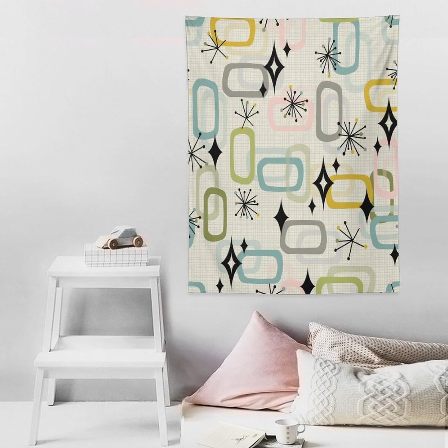 ICMOLYYENLO Boho Medieval Cat Tapestry, Abstract Atomic Starburst Geometric Aesthetic Art Wall Hanging For Bedroom Living Room Dormitory 60x60 Inches