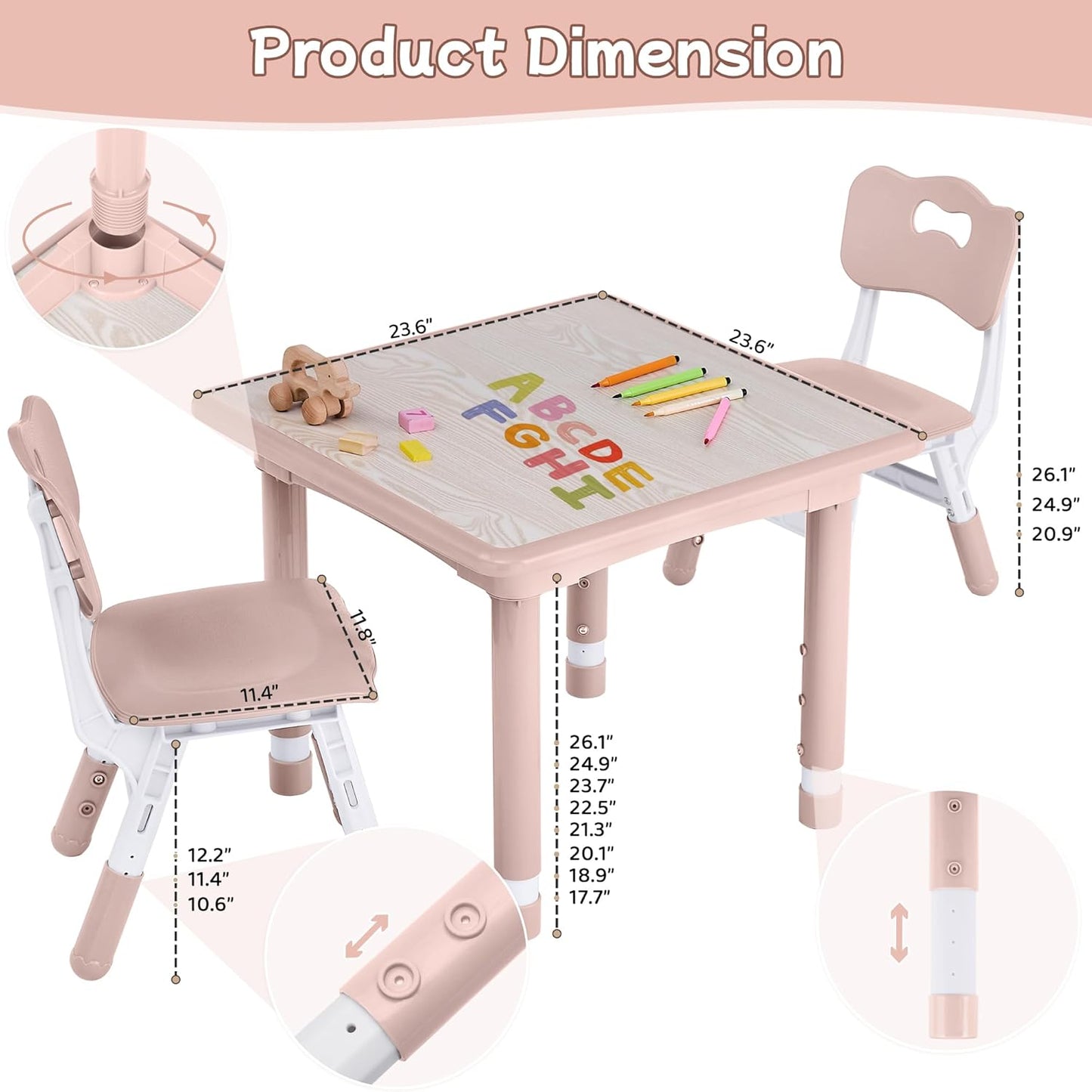 Toddler Table and Chair Set, Height Adjustable-Upgrade Kids Table and 2 Chairs for Ages 3-8, Multi-Activity Toddler Play Table with Graffiti Desktop for Home/Daycare/Classroom