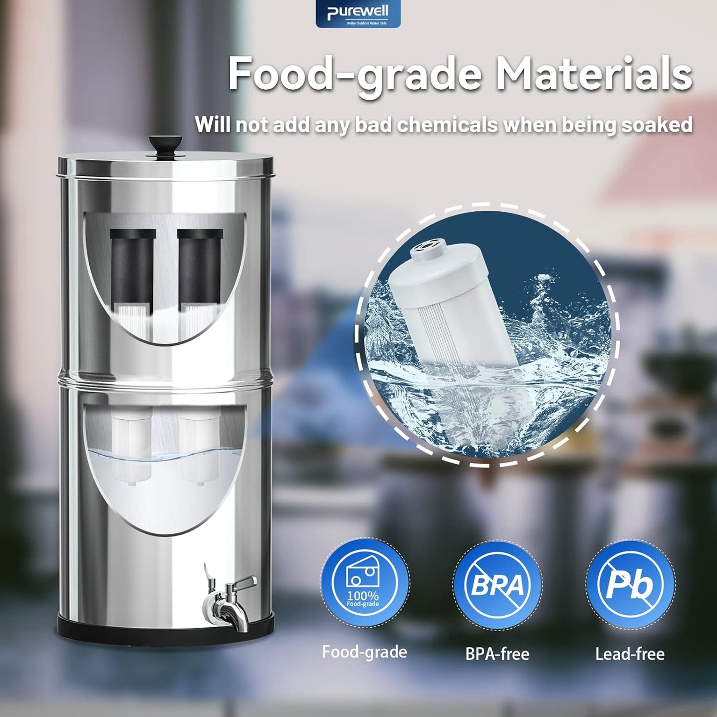 Purewell FL-2 White 5-Stage Fluoride Purification Elements, Replacement for Berkey® PF-2® Fluoride Filters, Berkey® Gravity Filtration System and Purewell System (2 Pack, K Series)