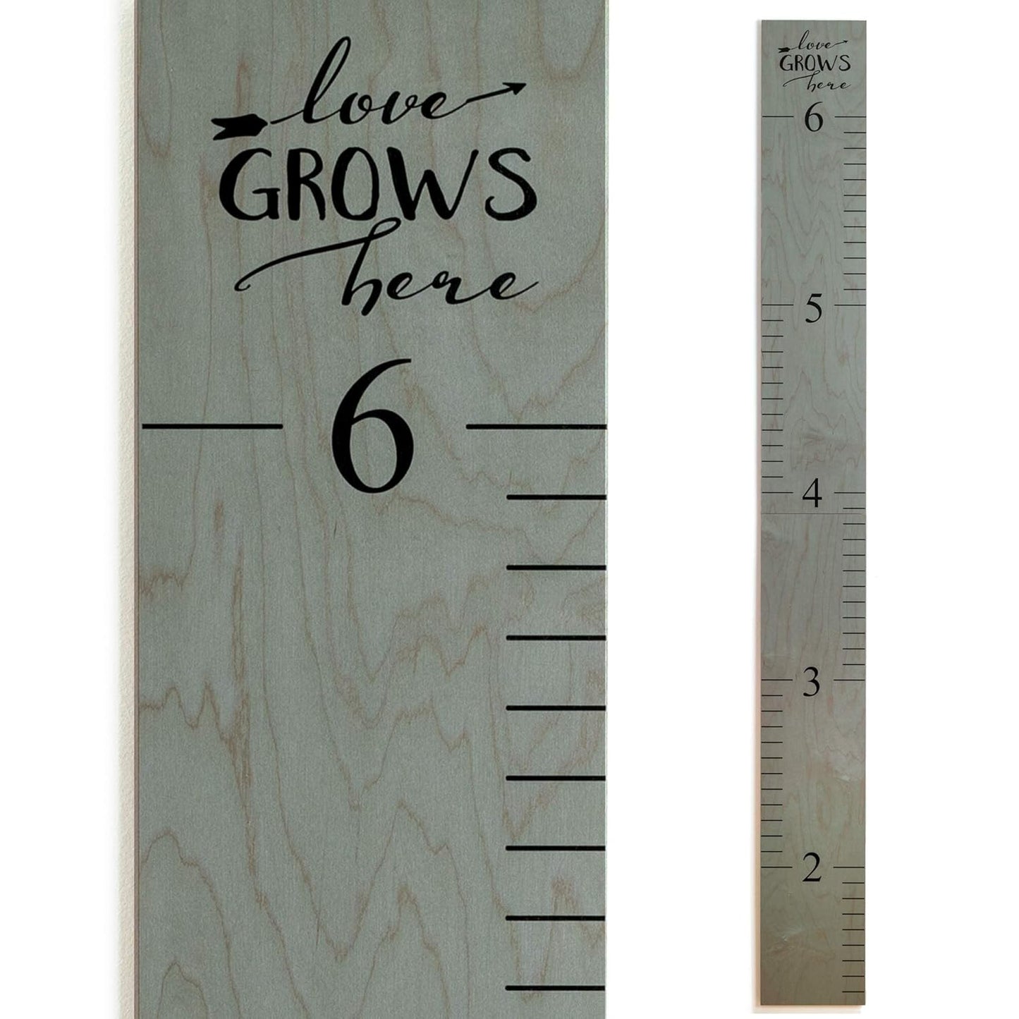 Wooden Growth Chart – Kids Height Chart, Wall Measurement for Kids, Height Chart for Wall, Growth Ruler for Children – “Love Grows Here” Gray (63" x 6.7")