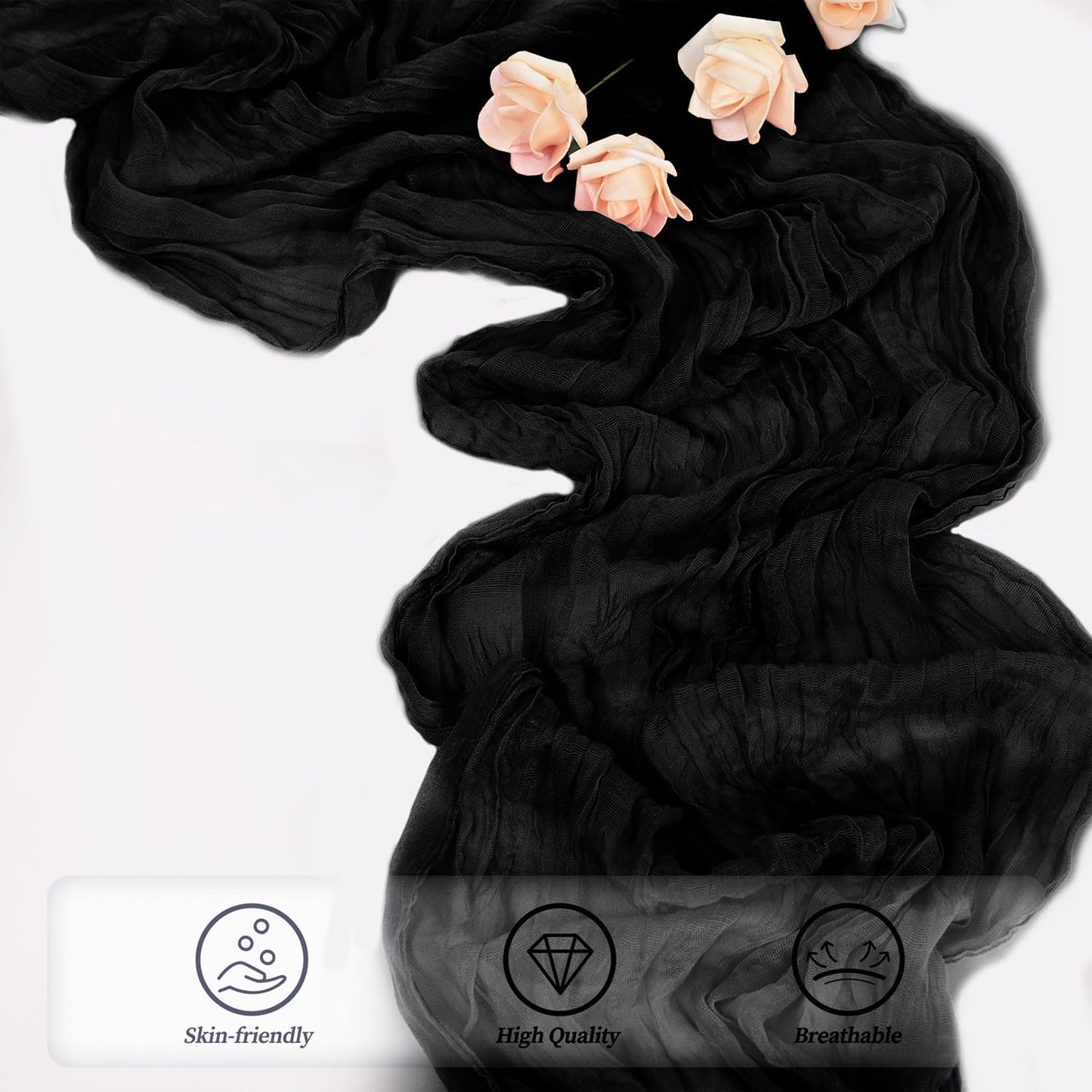 10FT 6 Pack Black Cheesecloth Table Runner 20 x 120 Inch Long Boho Fabric Rustic Cheese Cloth Table Runner for Wedding Bridal Shower Baby Shower Gauze Sheer Birthday Party Table Decorations