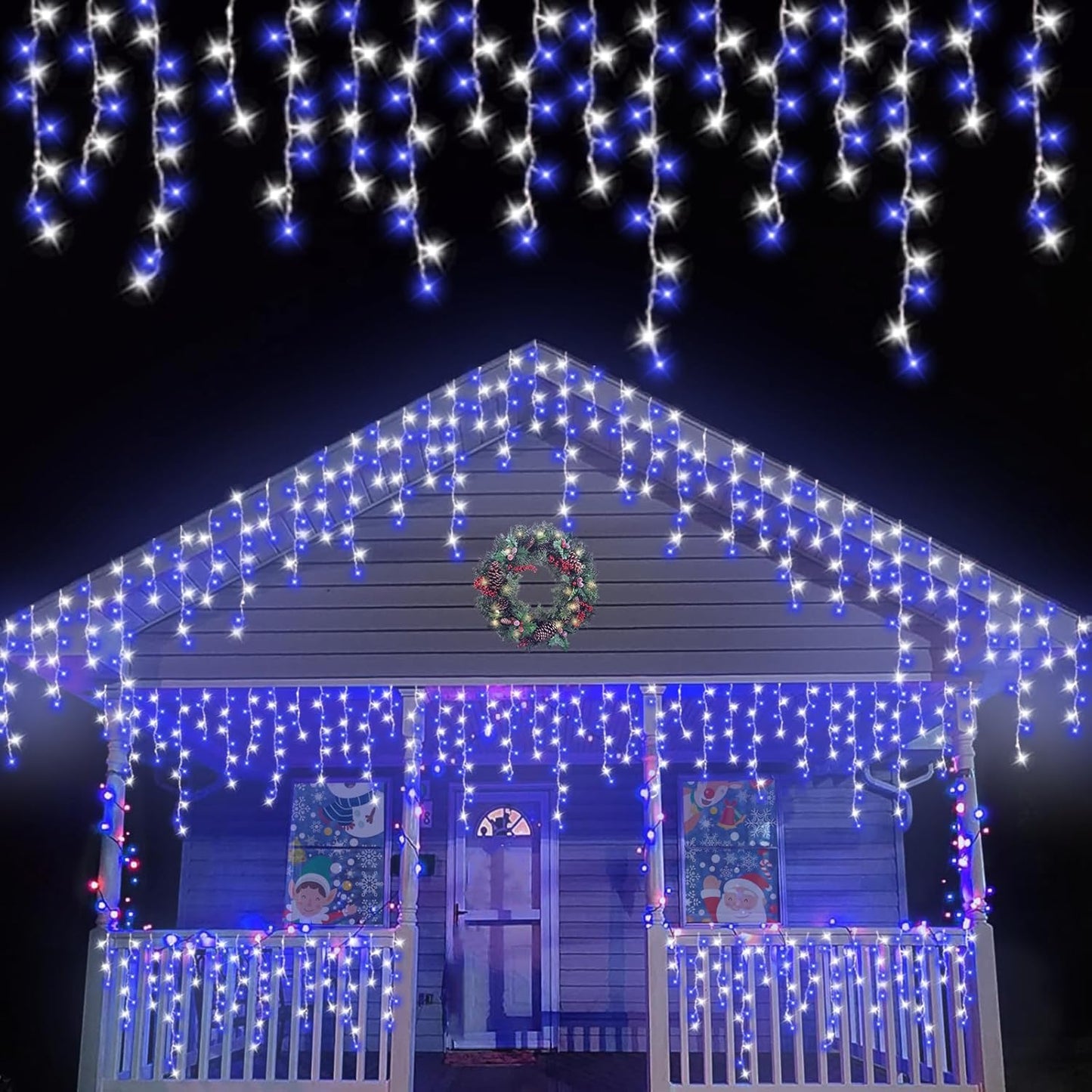 QITONG 400 LED Icicle Lights Blue and White