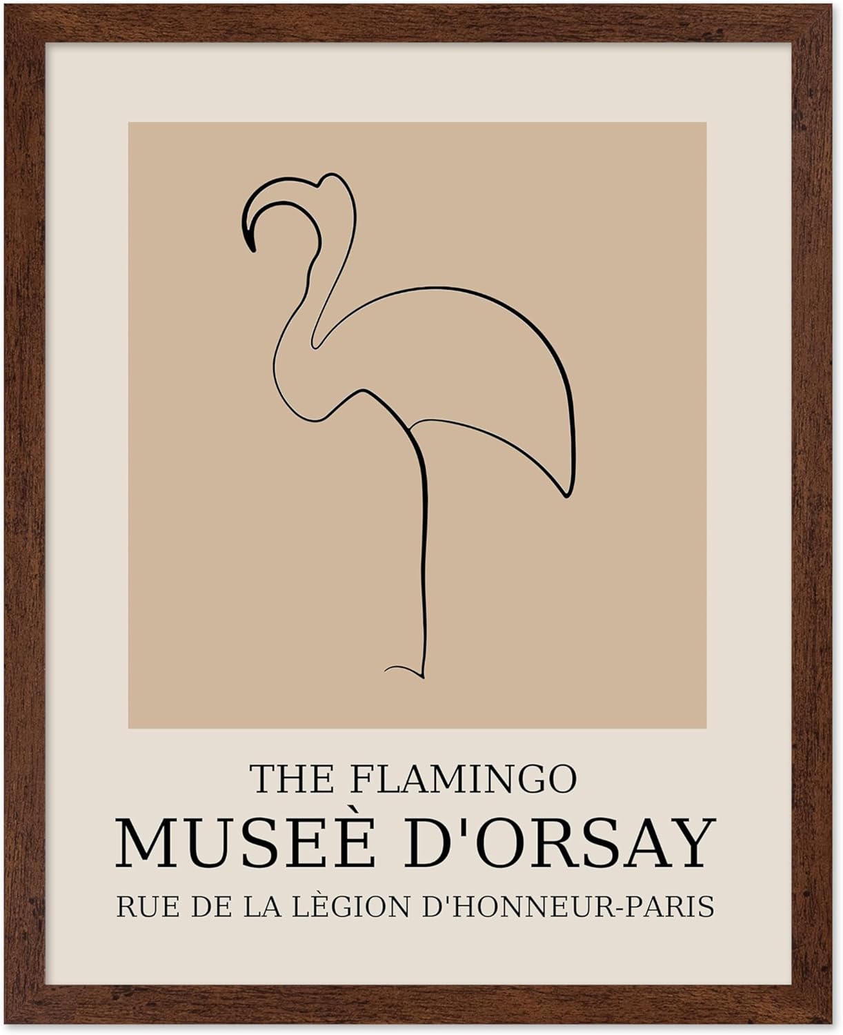 Poster Master Vintage Poster - Retro Minimalist Print - Gift for Artist, Housewarming - Flamingo, Line Drawing, Sketch, Abstract - Wall Decor for Living Room, Bedroom, 16x20 Brown Framed
