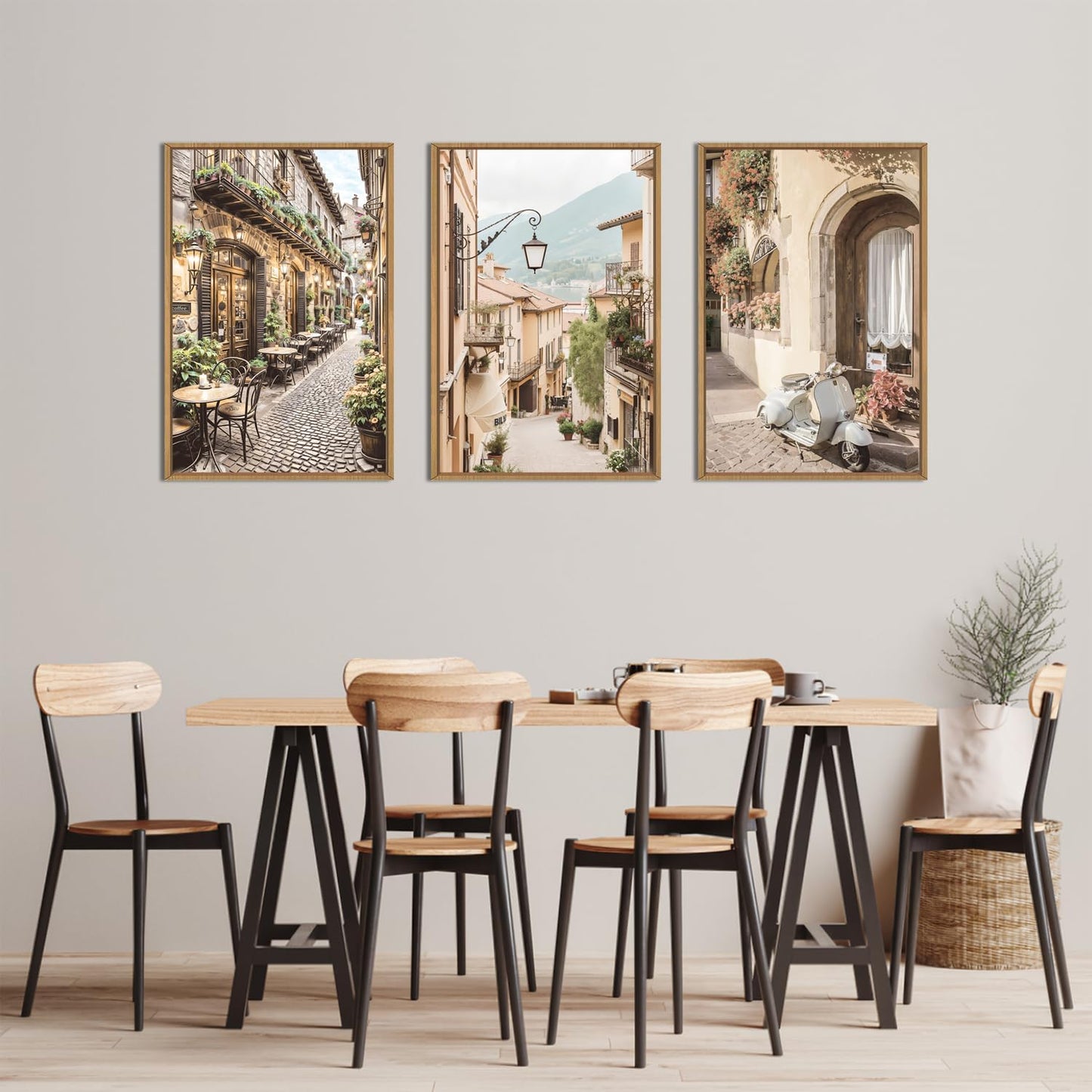 HPINUB Foreign Scenery Framed Canvas Wall Art Set,Vintage Travel City Wall Decor,Modern Minimalist Europe Street Picture Artwork Nature Landscape Art Print for Living Room,Bedroom-24 x36 x3