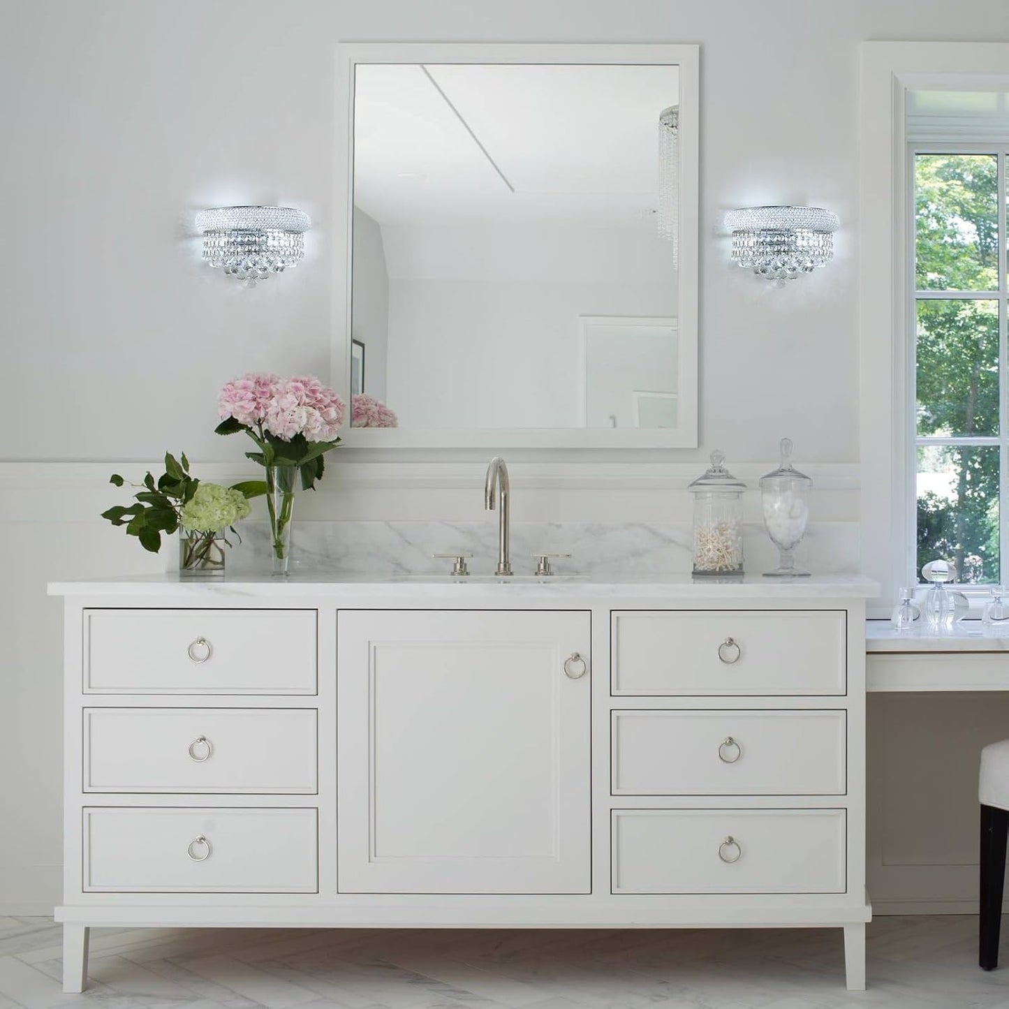 Empire Crystal Wall Sconces, Chrome Wall Light Fixtures, Luxury Wall Lamp for Living Room Bedroom Bathroom Bedside Hallway Stairway