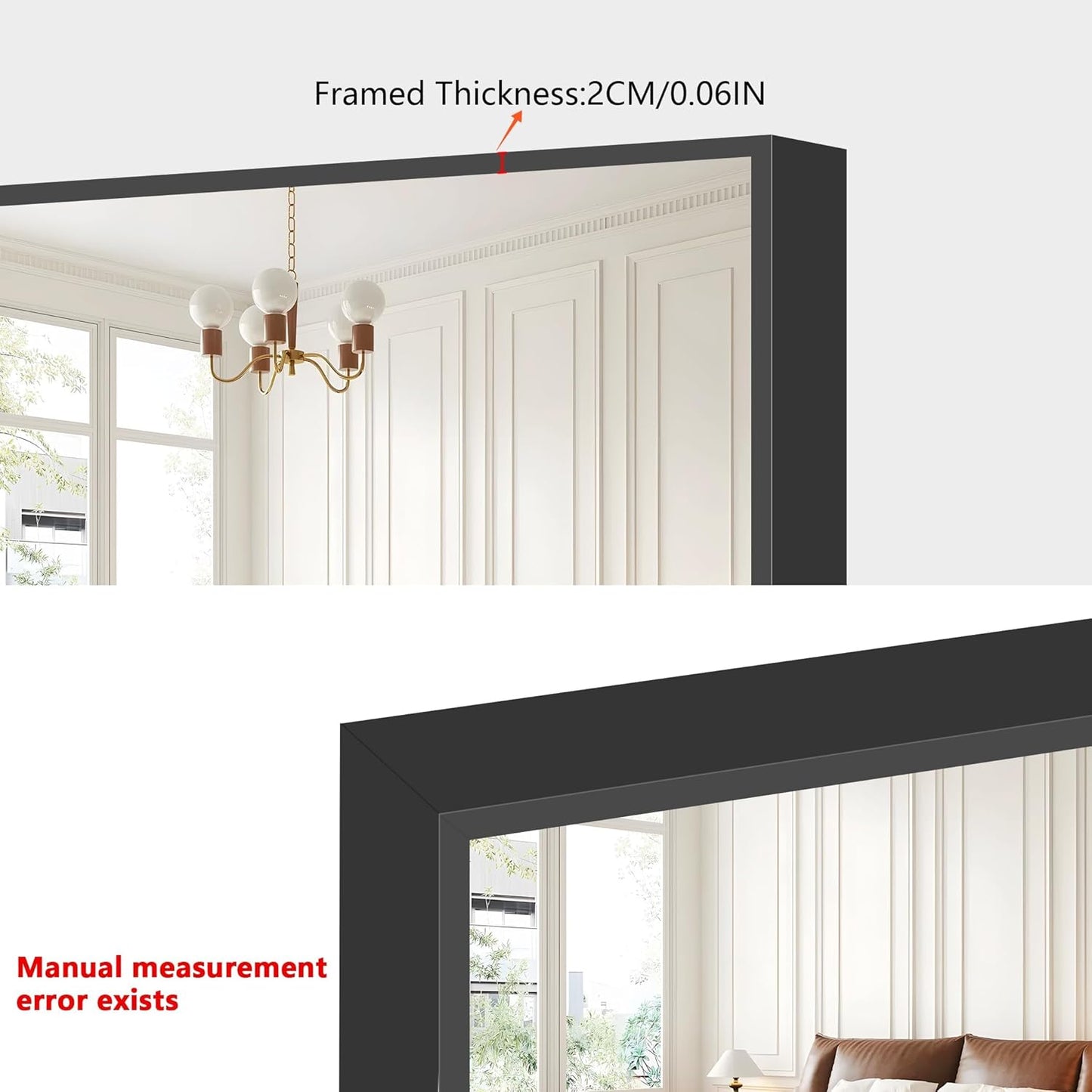 48x24In Black Bathroom Mirror for Wall, Rectangle Mirrors with Metal Frame, Bathroom Rectangular Mirror Modern Wall Mirror for Bedroom Living Room, Entryway Hangs Horizontal or Vertical