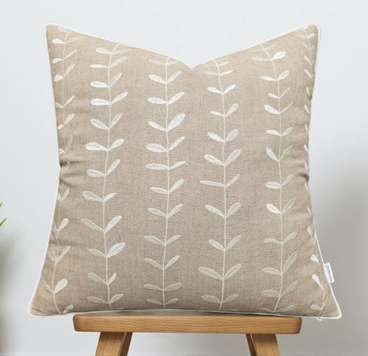 VAGMINE Embroidered Lollipop Pillow Cover - 18x18 Inches Square - 100% Linen Natural Decorative Cushion Cover - Farmhouse Rustic Embroidery - Cozy Accent for Sofa, Bed, Living Room, Neutral Home Decor