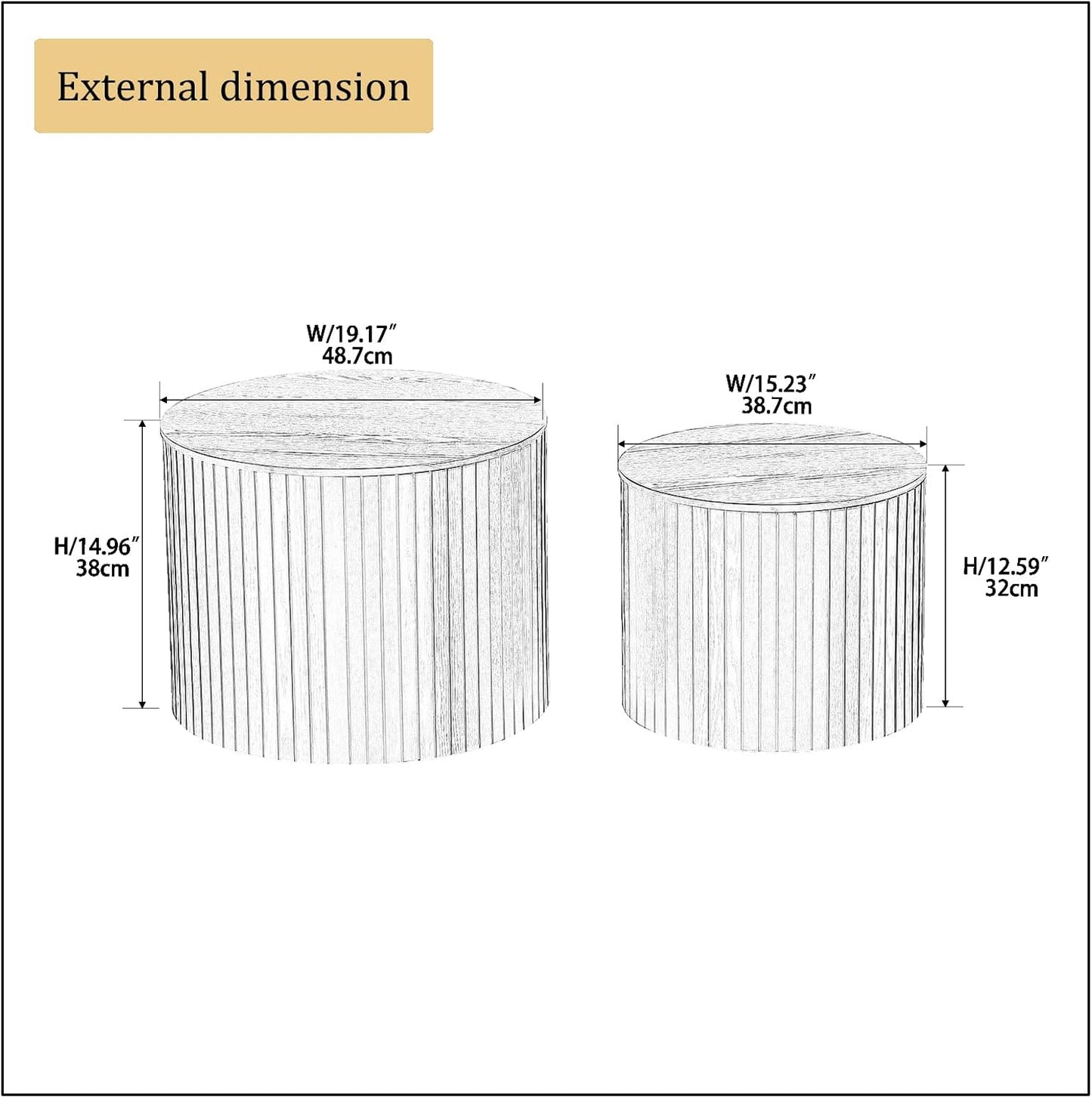 Round Coffee Table with Storage,19.17" Nesting Coffee Table Set of 2, Modern Accent End Table Set for Living Room, No Assembling, Side Table for Apartment,Office,Dorm (Walnut)