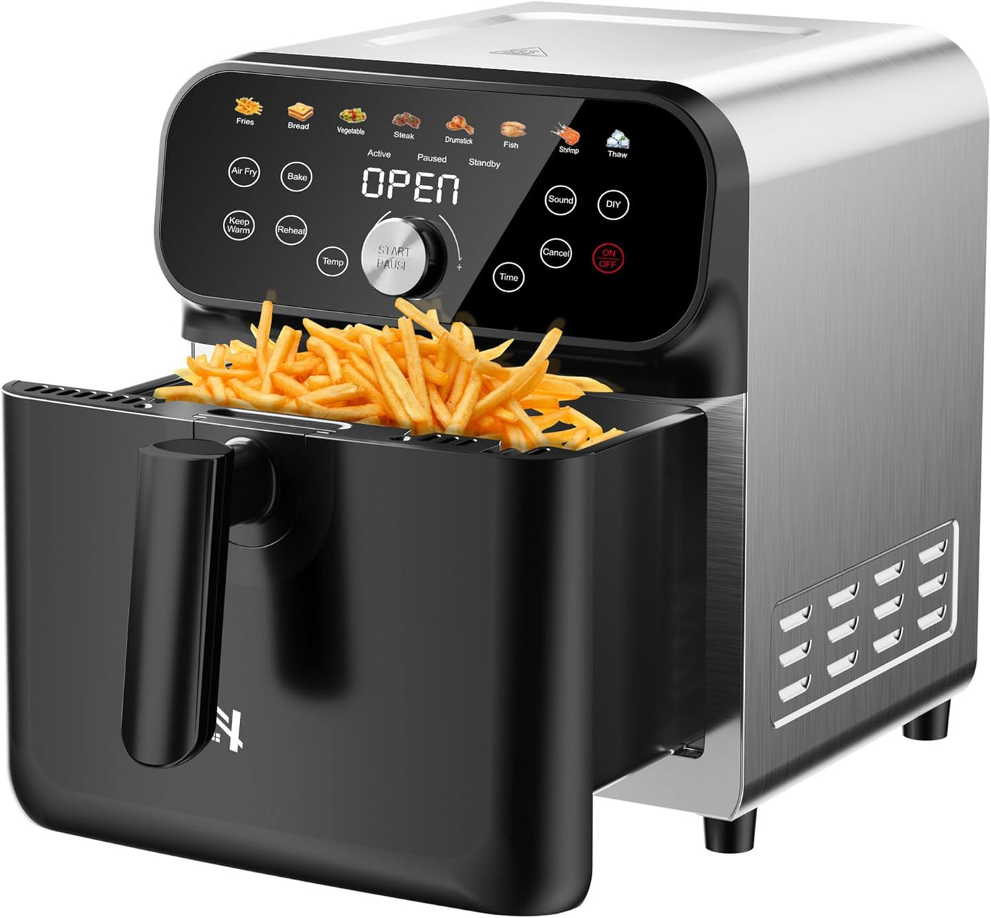 Air Fryer, 6.2QT Air Fryer Oven with LED Digital Touchscreen, 12 Preset Cooking Functions Air fryers, Bake, Reheat, Keep Warm, Nonstick and Dishwasher-Safe Basket, Stainless Steel/Black