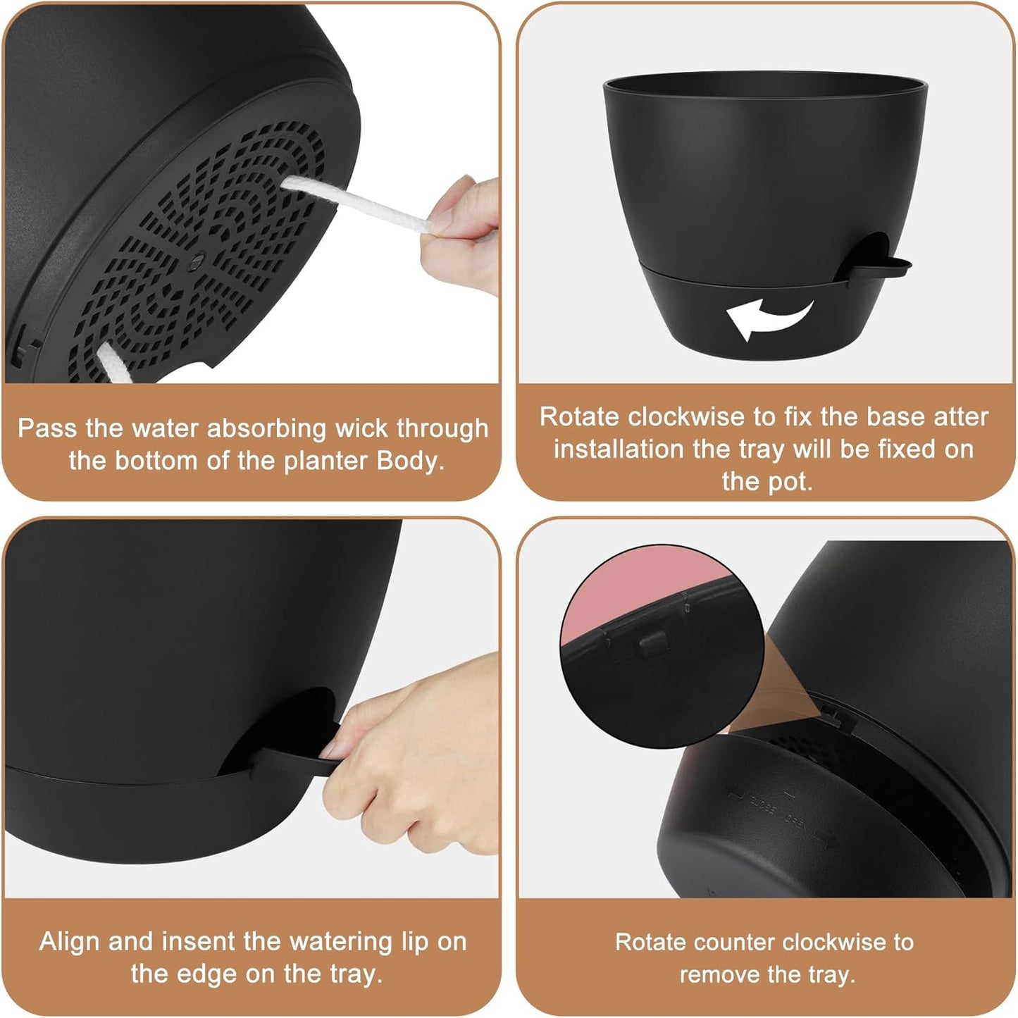 Plant Pots 12/10/9 Inch Self Watering Pots, Set of 3 Plastic Planters with Drainage Holes and Saucers,Plastic Flower Pots,Nursery Planting Pot for Indoor Out Door Plants(Pure Black)