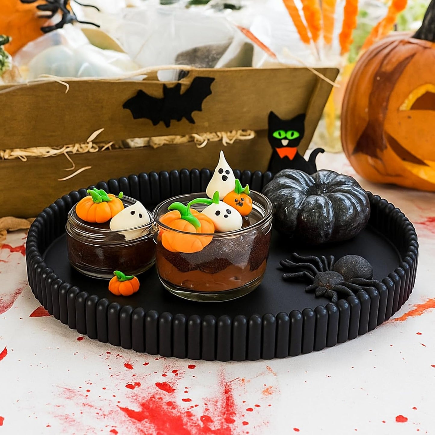 11.8in Decorative Tray for Coffee Table Decor- Modern Oval Concrete Tray for Home Decor- Minimalist Handcrafted Centerpieces Tray for Living Room, Kitchen Dining Table, Entryway (Black)