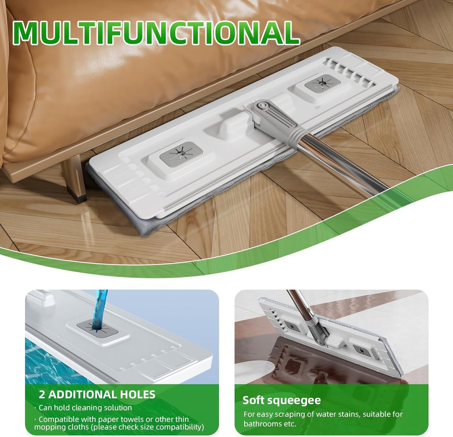 Mop and Bucket Set with Wringer Flat Mop Bucket System for Home Floor Cleaning,6 Reusable Microfiber Pads,Extended Stainless Steel Handle,Ideal for Hardwood,Wood,Laminate Floors,and Bathroom Mop