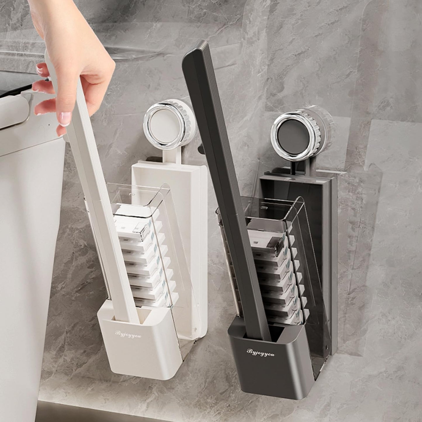 Disposable Toilet Brush with Replaceable Heads, Wall-Mounted Holder, Hygienic Bathroom Cleaning Tool (32 Refills)