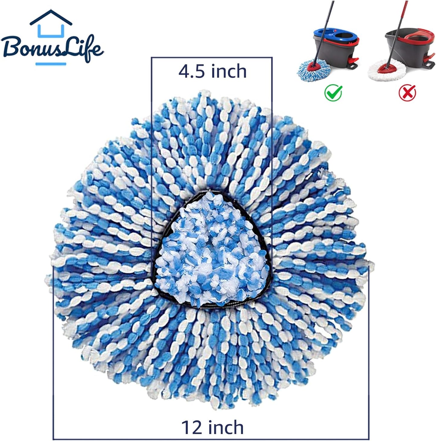BonusLife 6-Pack Mop Head for O-Ceda RinseClean Spin Mop Refill 2-Tank System Only Easy Cleaning Microfiber Replacement