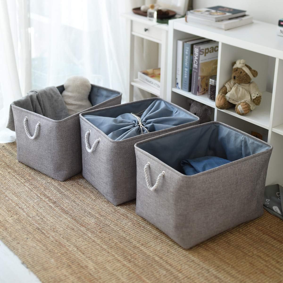 TheWarmHome Storage Baskets for Organizing, Sturdy Fabric Storage Basket , Foldable Storage Baskets for Shelves Closet Nursery Toy (Grey 3 Pack 20.5×15.7×13.8inch)