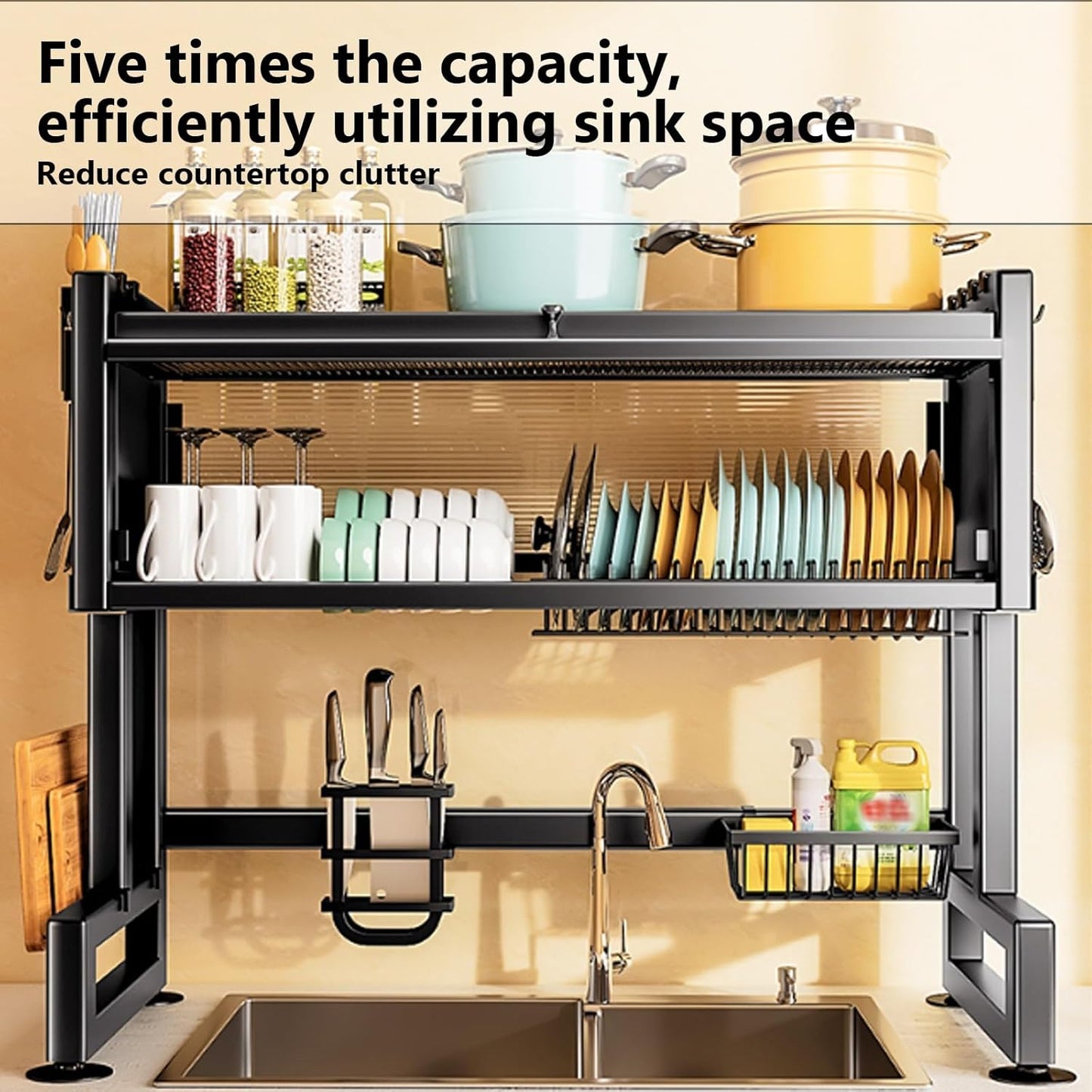 Home Furnishing Over The Sink Dish Drainer Drying Rack 3 Tier Over Sink Dish Rack for,oversink Dish Dry Rack,Space Saving Dish Drying Rack,Kitchen Sink Organizer countertop(Black,55cm/21.7in)