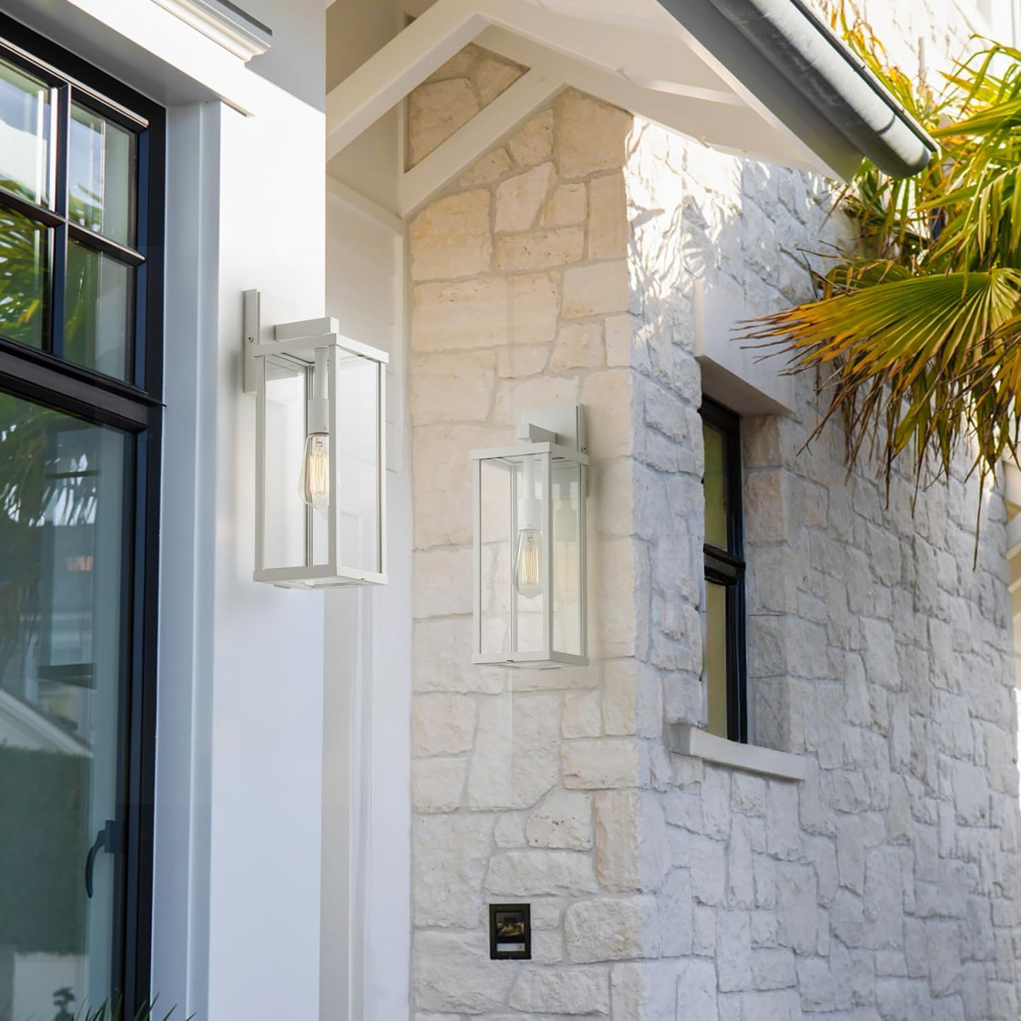 mirrea 18" Classic Outdoor Wall Sconce 1 Light in Matte White Rectangular Metal Frame and Clear Glass Shade Waterproof Porch Light Patio Light Pack of 2