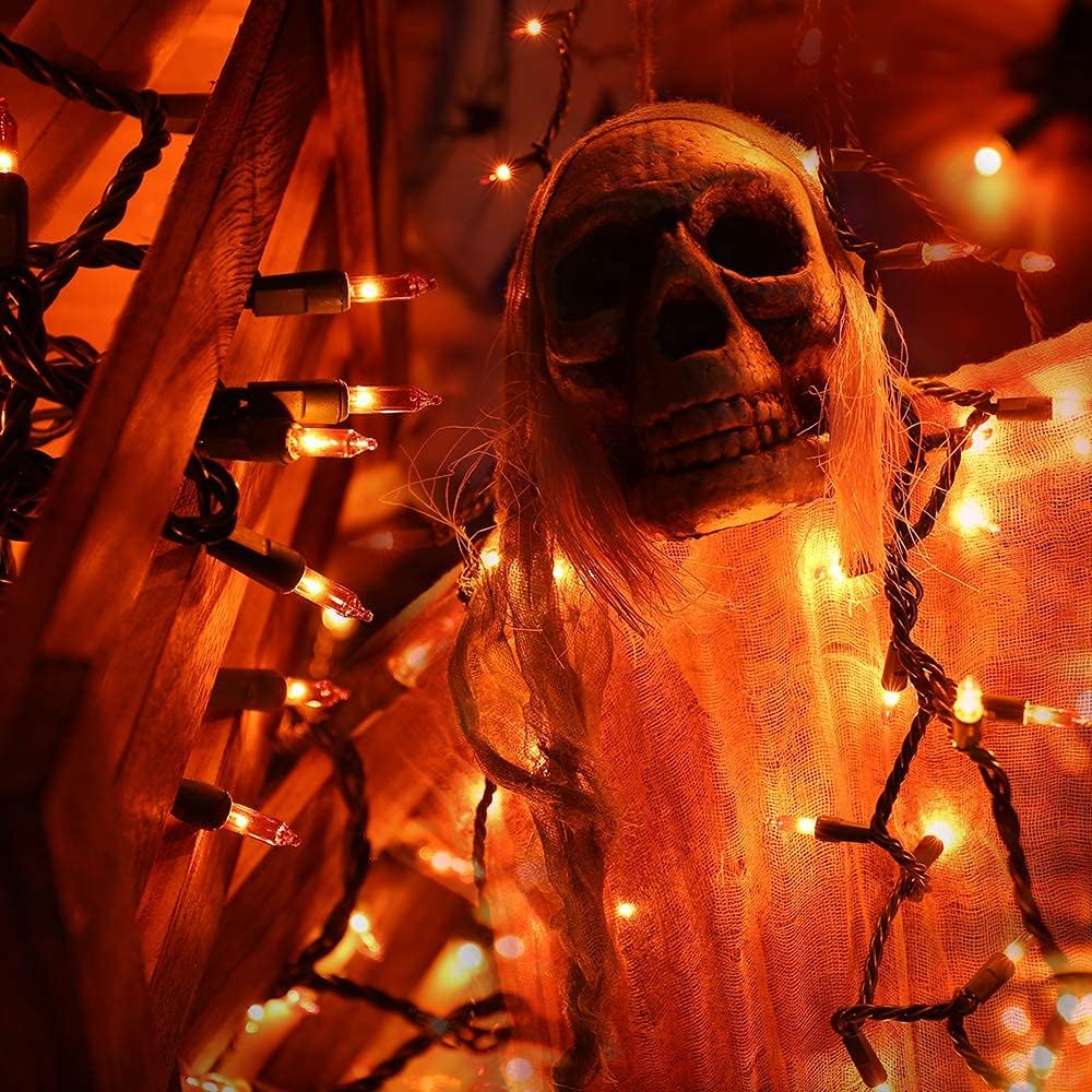 BrizLabs Orange Halloween Lights, 69.6FT 300 Count Halloween String Lights Linkable, UL Certified Orange Light String, Mini Incandescent Light Set for Indoor Outdoor Christmas Fall Thanksgiving Tree
