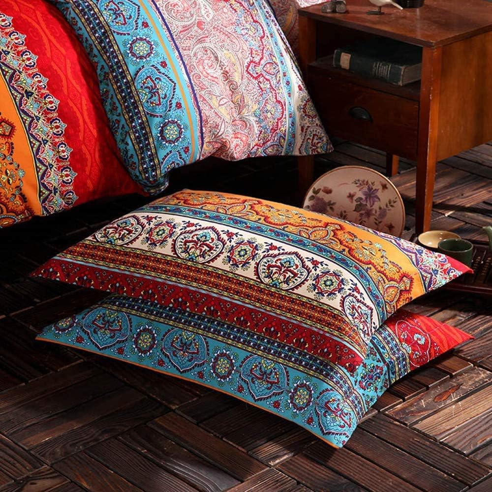ABREEZE 3Pcs Bohemia Retro Bedding Ethnic Vintage Floral Duvet Cover Boho Bedding 100% Brushed Cotton Bedding Sets Damask Paisley Coloful Mandala Down Comforter Cover,Twin