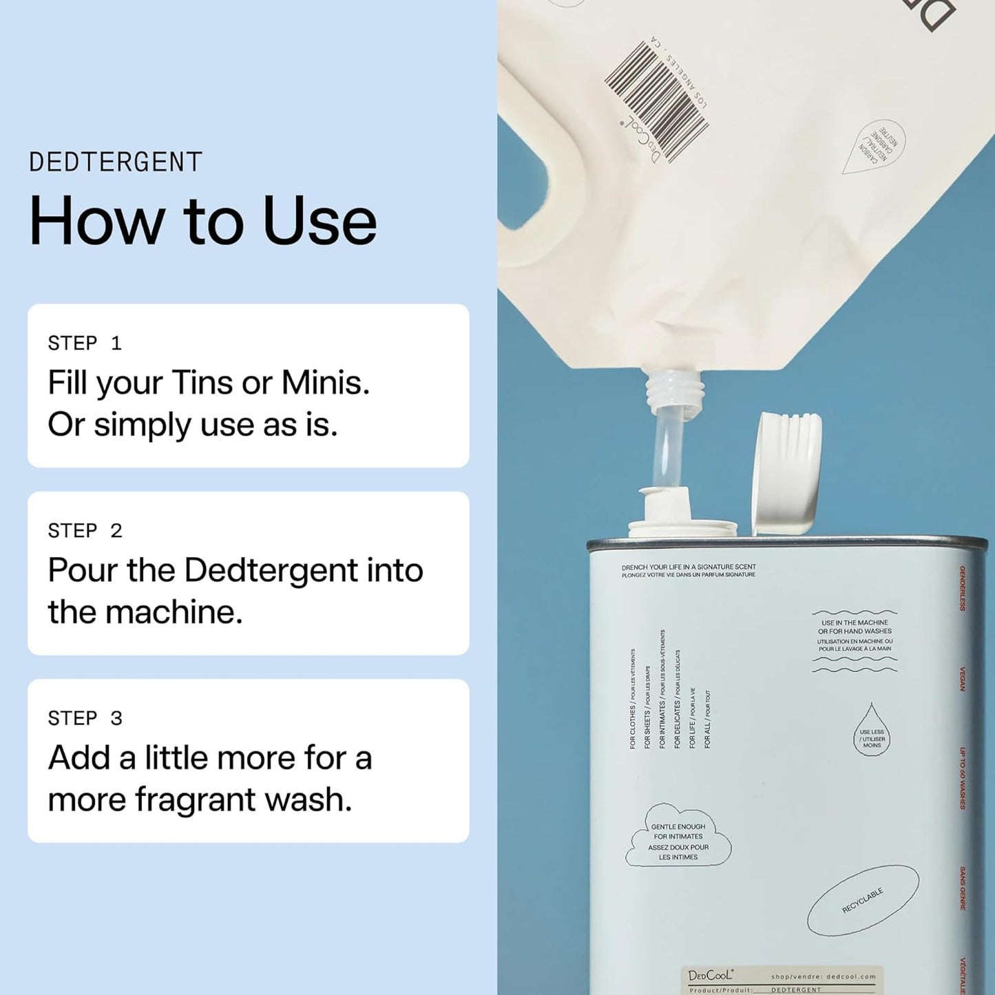 DedCool Liquid Laundry Dedtergent (Xtra Milk Refill 64 oz) Luxurious Fragrance, Scented, Removes Stains, Ideal for 60 Washes, Infused with Essential Oils, Vegan, Non-Toxic, Cruelty & Dye Free