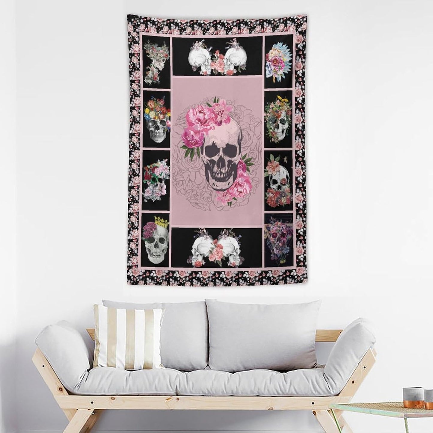 yowecso Sugar Skull Tapestry Horror Skeleton Tapestry Wall Hanging for Bedroom Rose Skull Tapestries Aesthetic Wall Decor for Home Dorm Living Room 40"x60"