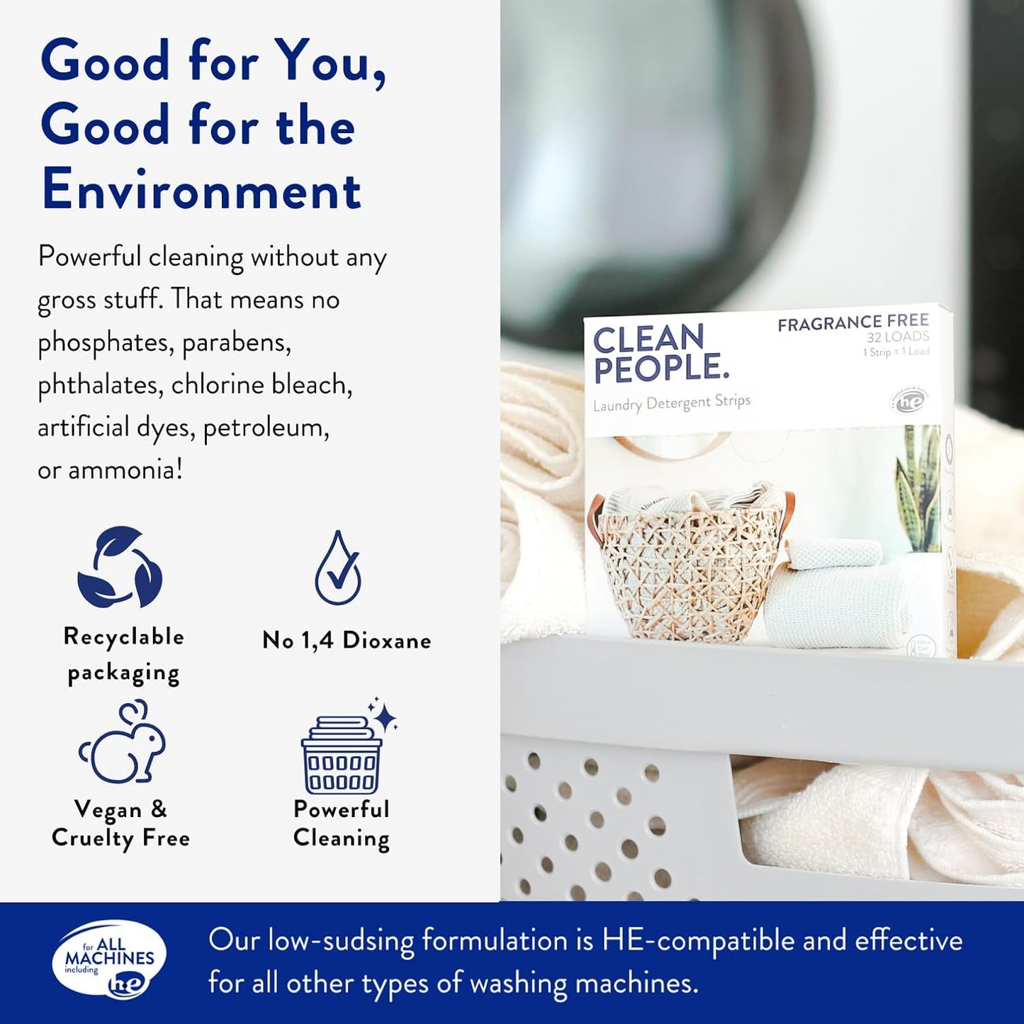 The Clean People Laundry Detergent Sheets - Laundry Soap - Ultra Concentrated, Recyclable Packaging, Stain Fighting - Spring Scent, 96 Pack