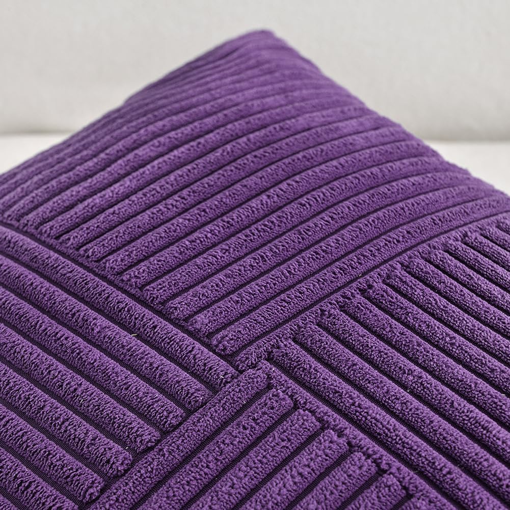 Fancy Homi 2 Packs Purple Decorative Throw Pillow Covers 20x20 Inch for Living Room Couch Bed, Farmhouse Boho Home Decor, Soft Corss Corduroy Patchwork Accent Square Cushion Case 50x50 cm