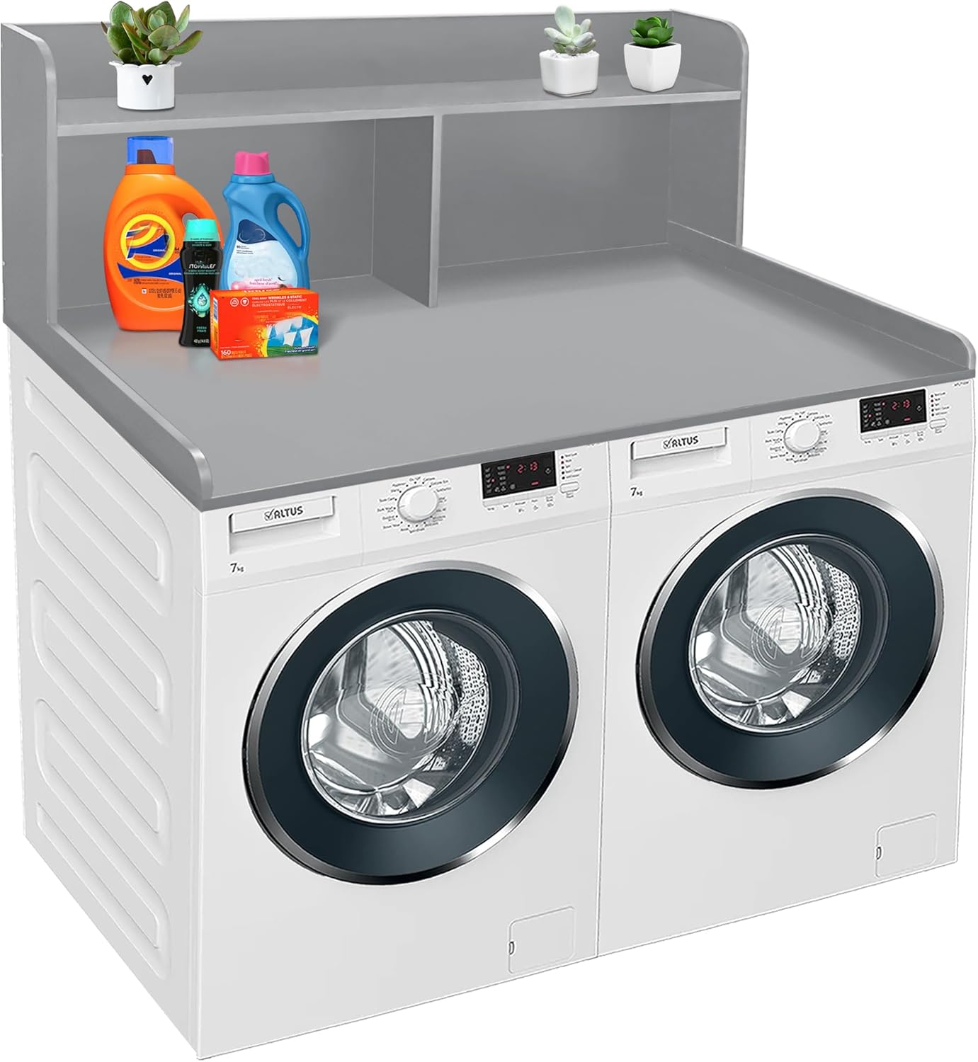 Royxen 2-Tier Washer Dryer Countertop,19.5"H Wood Washer and Dryer Topper with Storage Shelf,Laundry Countertop Over Washer Machine, Universal Fit for Laundry Room Organization (Grey,54"W X 27.5"D)