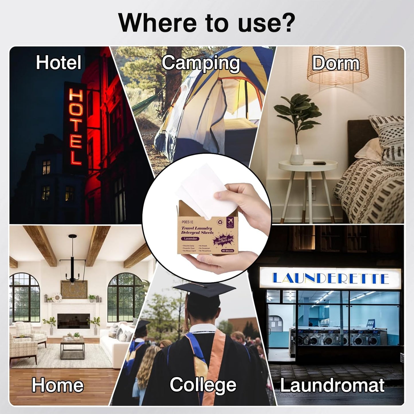 Poesie Travel Laundry Detergent Strips 40 Sheets Liquidless Laundry Soap Sheet for Travel Dorm Home Lavender