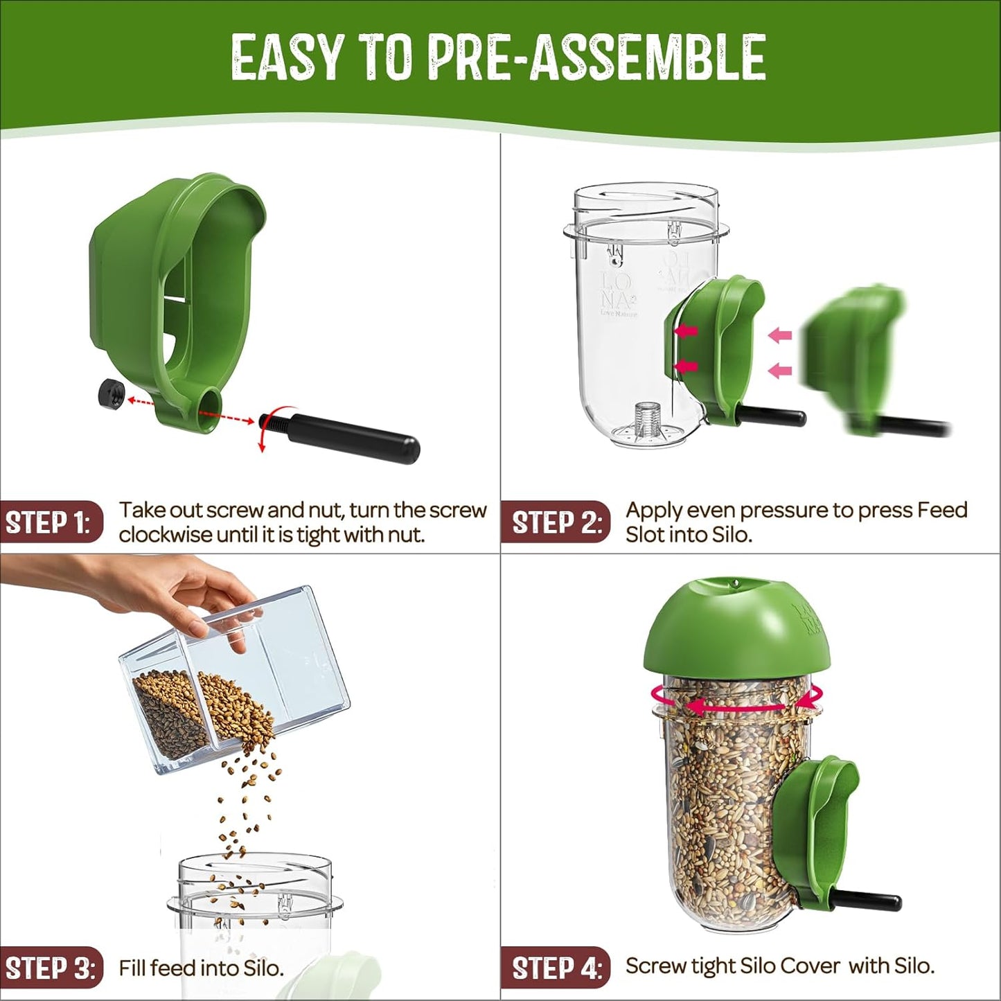 LONA Bird Feeders for Outdoors 2 Pack, Tube Birds Feeder Weatherproof with Multiple Hanging Methods, Wild Feeding Silo for Outside, 1 Port