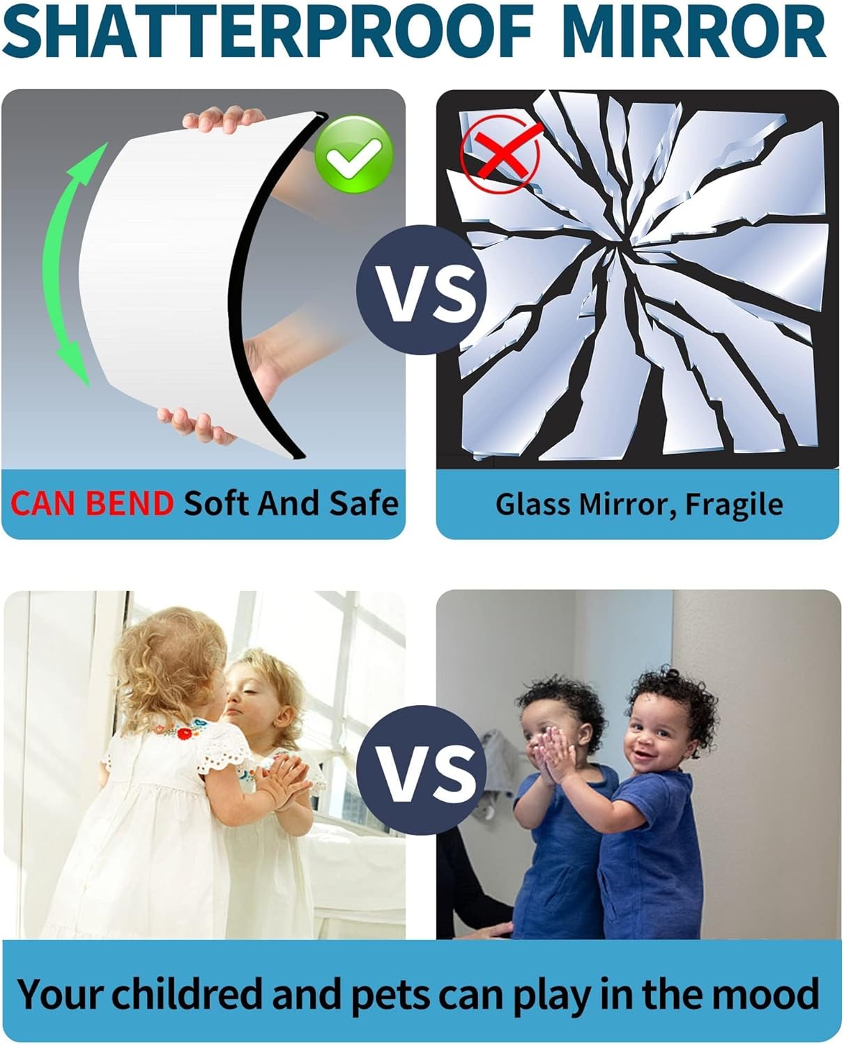 Shatterproof Wall Mirror Full Length for Bedroom, Plexiglass Gym Mirrors For Home, Extra Thick: 0.12 inch, 15.8 x 15.8 inch x 4 Pcs, Workout Mirrors Safe for Kids, Over The Door, Long Wall Mounted